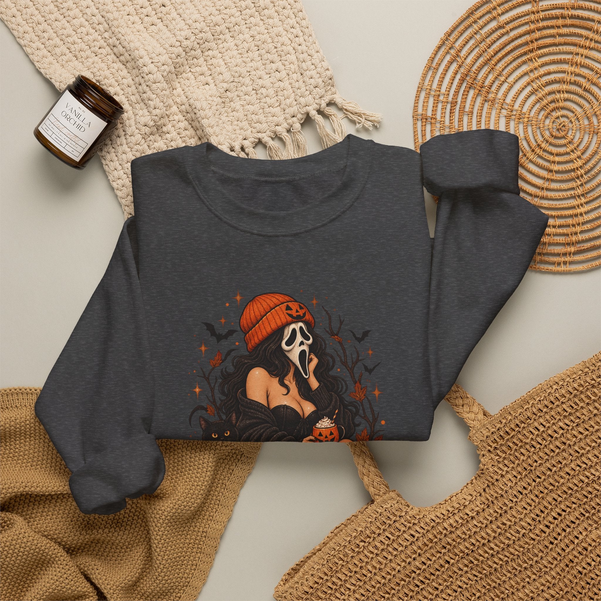 Halloween Crewneck Sweatshirt — Cozy Gothic Pumpkin & Skull Design