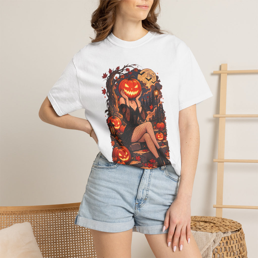 Halloween Pinup Pumpkin Girl T-Shirt – Jack-O’-Lantern Vintage Gothic Tee