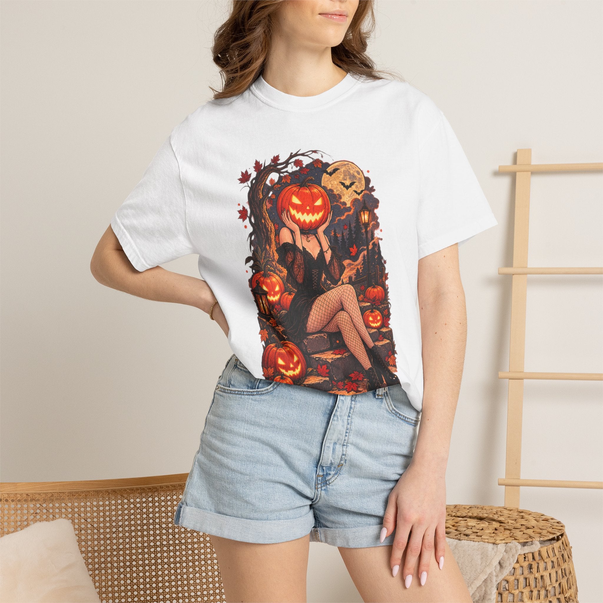 Halloween Pinup Pumpkin Girl T-Shirt – Jack-O’-Lantern Vintage Gothic Tee