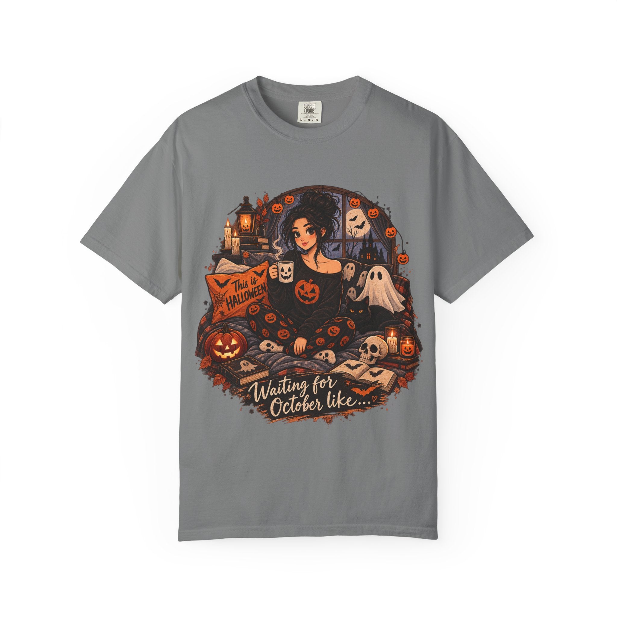 Halloween Vibes T-Shirt — "Waiting for October Like..." Spooky Scene Tee