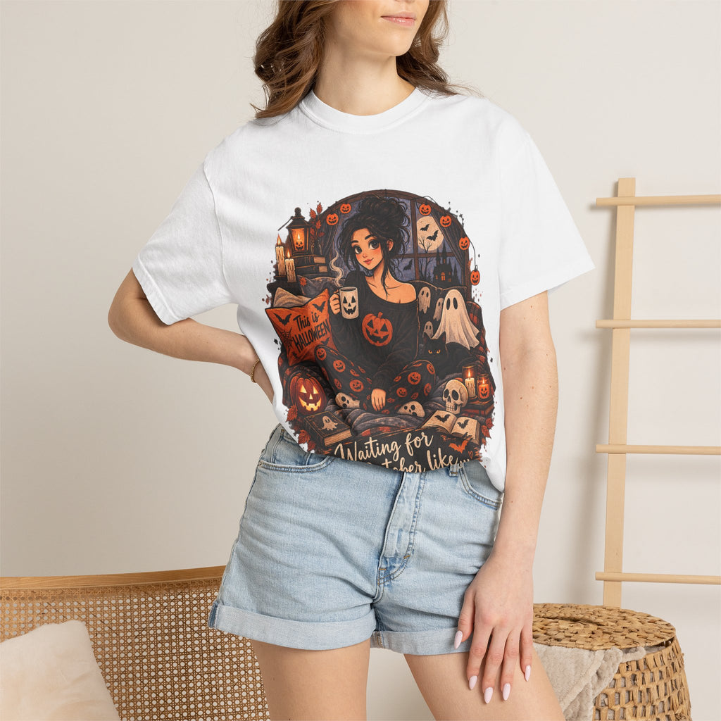 Halloween Vibes T-Shirt — "Waiting for October Like..." Spooky Scene Tee