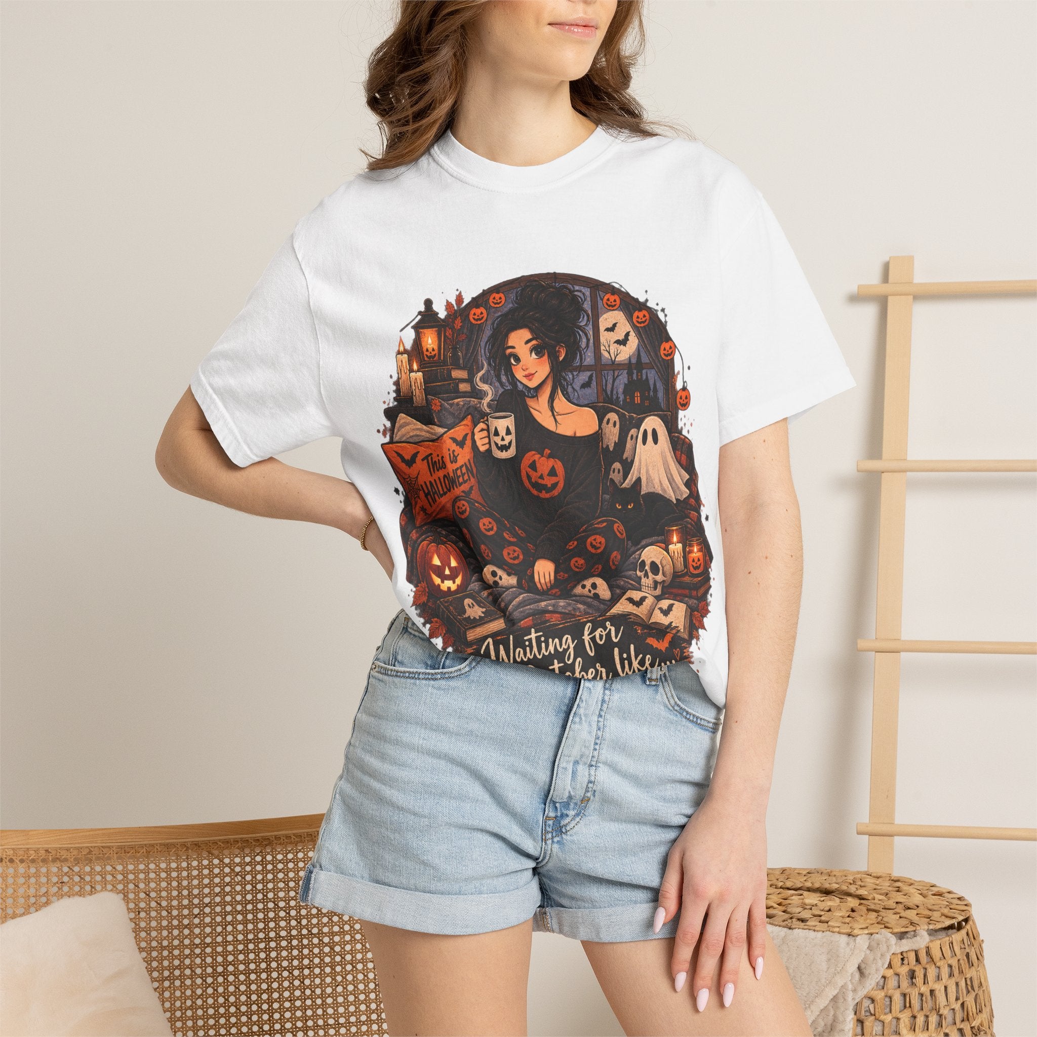 Halloween Vibes T-Shirt — "Waiting for October Like..." Spooky Scene Tee