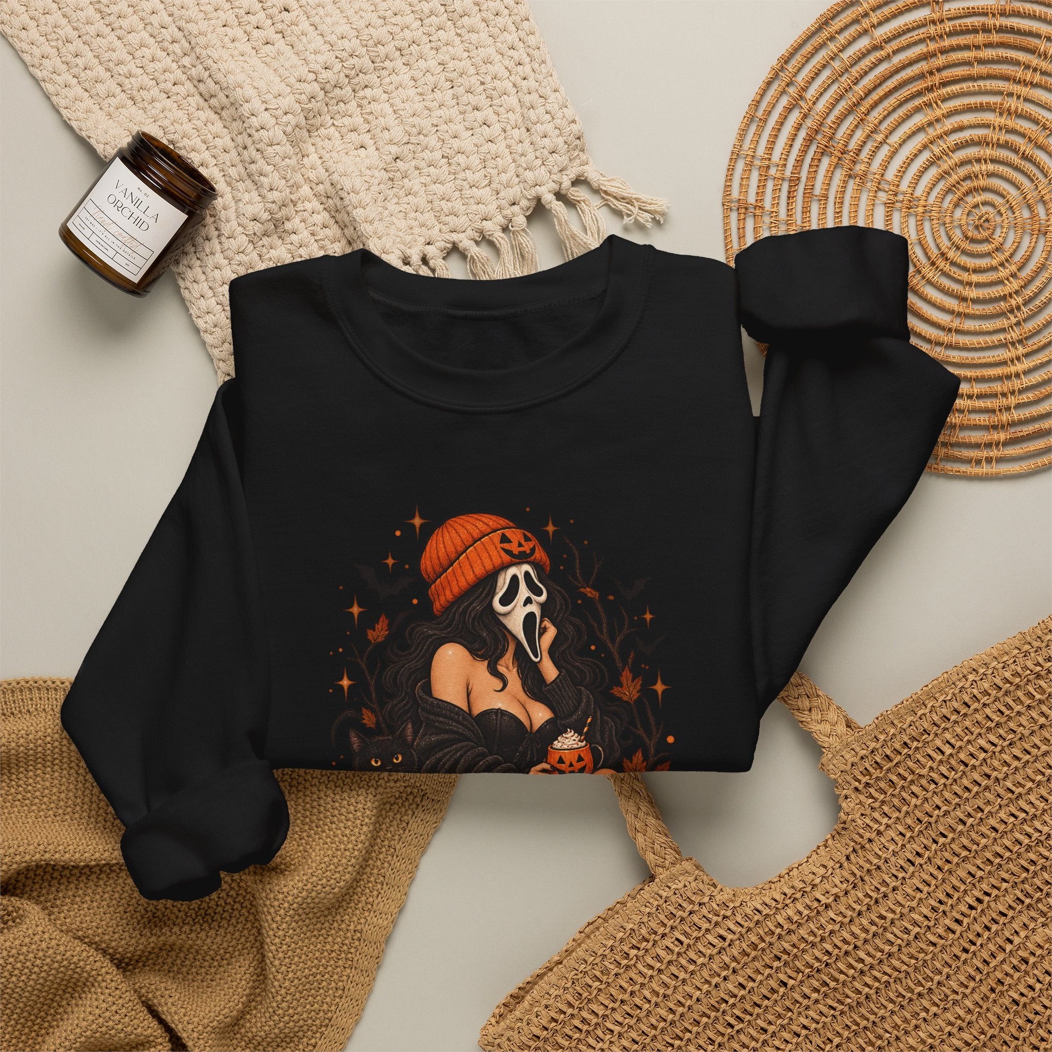 Halloween Crewneck Sweatshirt — Cozy Gothic Pumpkin & Skull Design