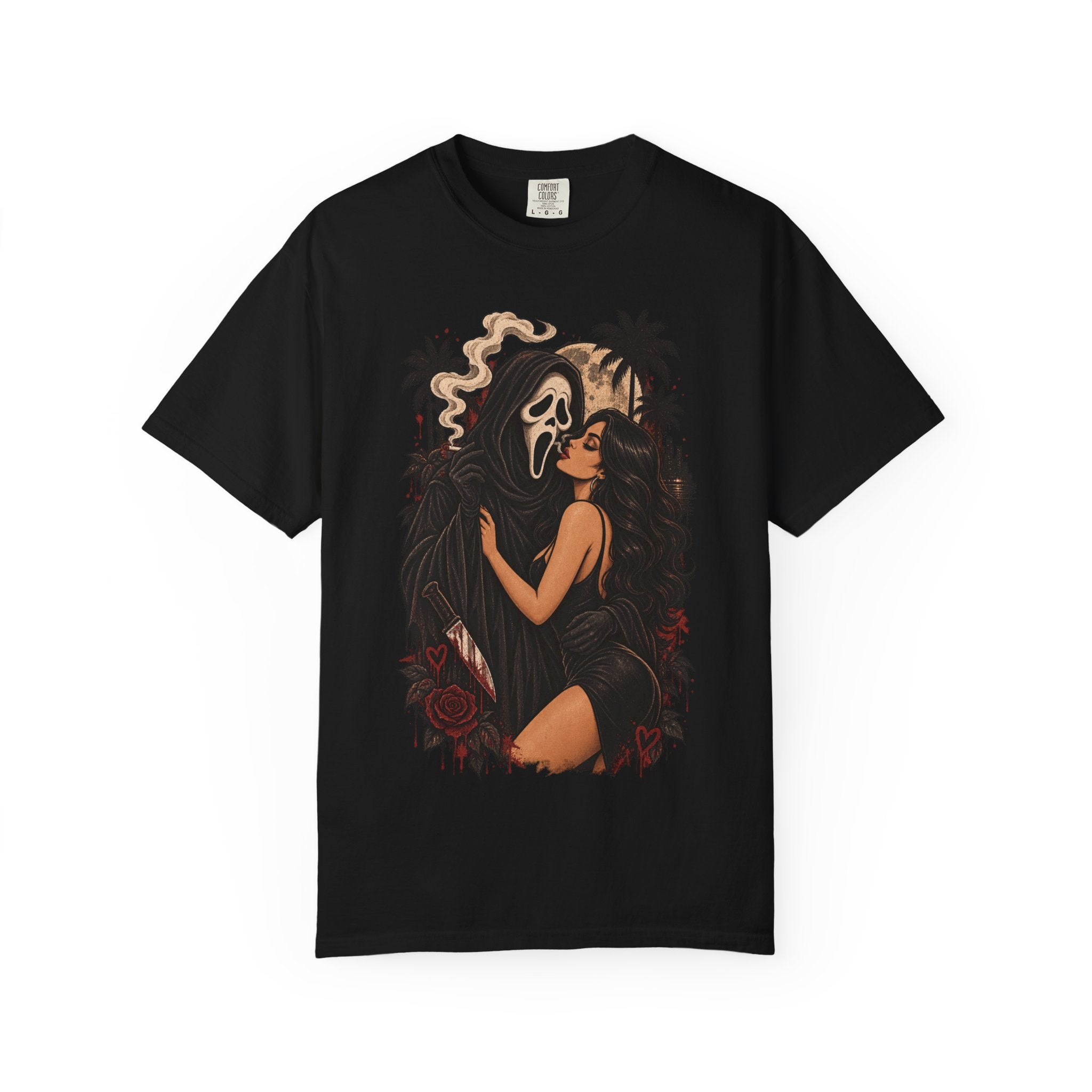 Scream Mask Embrace T-Shirt — Retro Horror Girl Graphic Tee