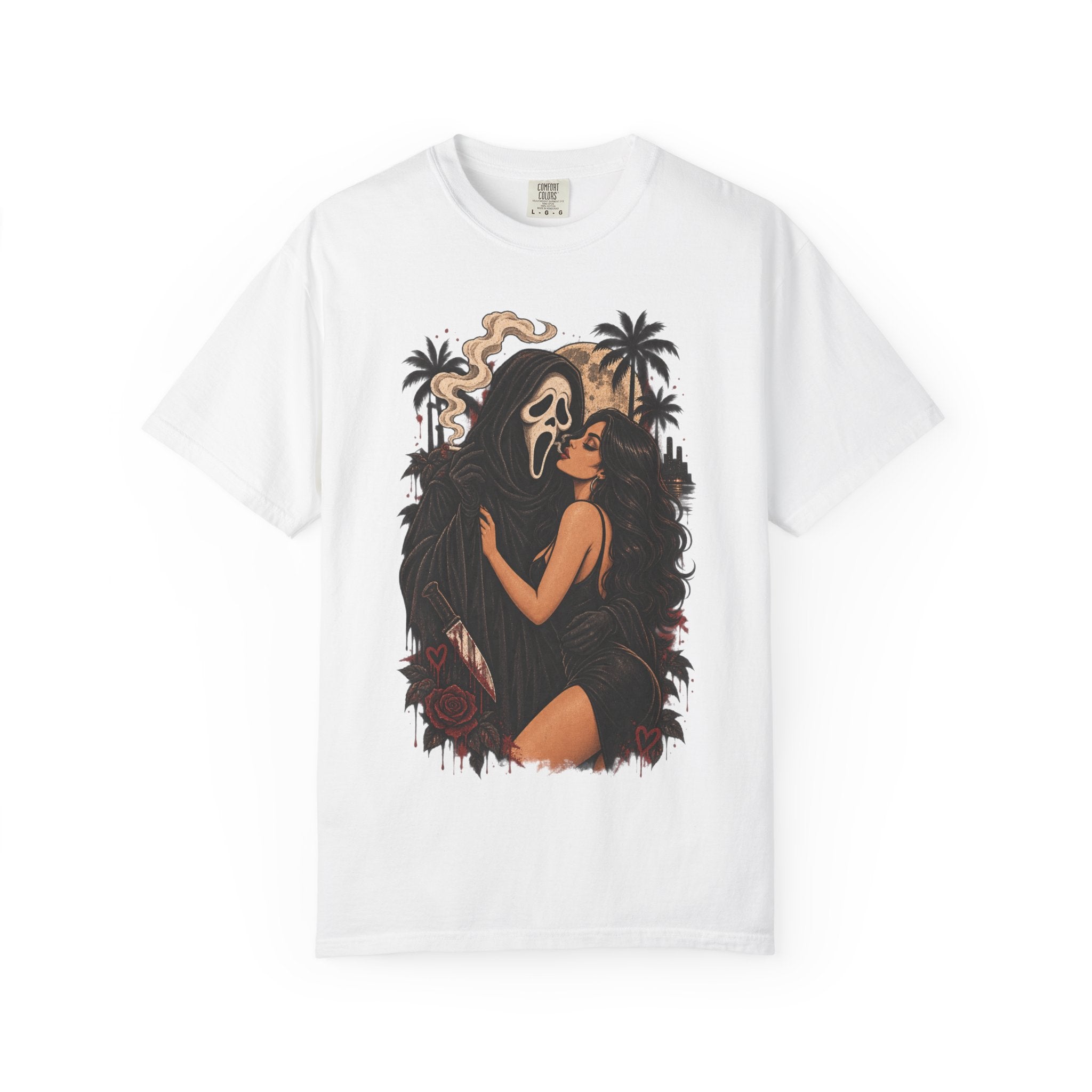 Scream Mask Embrace T-Shirt — Retro Horror Girl Graphic Tee