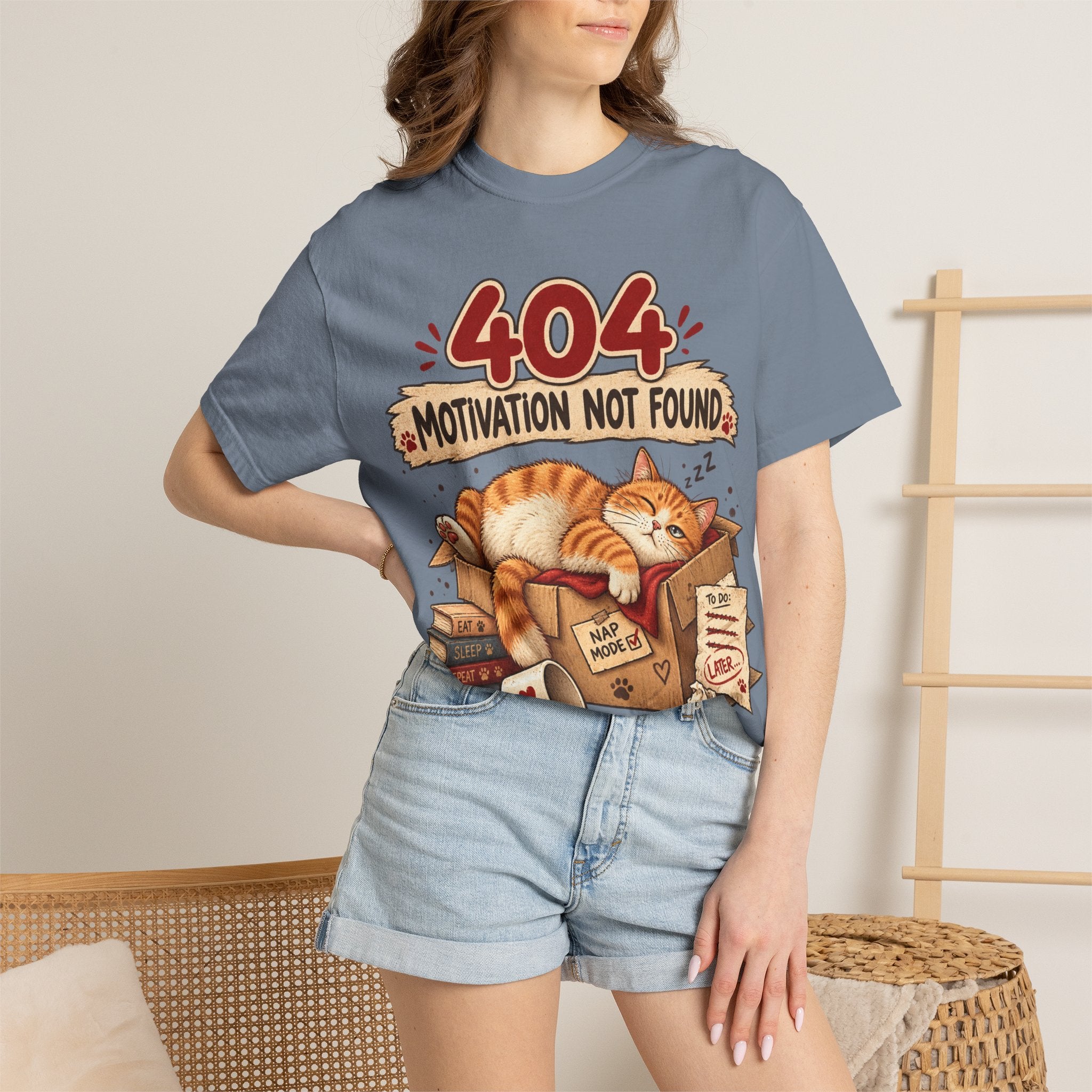 404 Motivation Not Found T-Shirt — Sleeping Cat Funny Graphic Tee