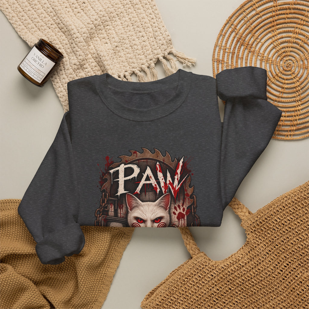 Horror Cat Crewneck Sweatshirt — "Paw" Gothic Killer Cat Graphic