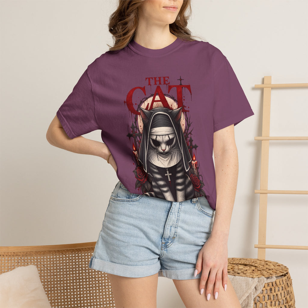 Gothic 'The Cat' T-Shirt — Nun Cat with Roses & Crosses
