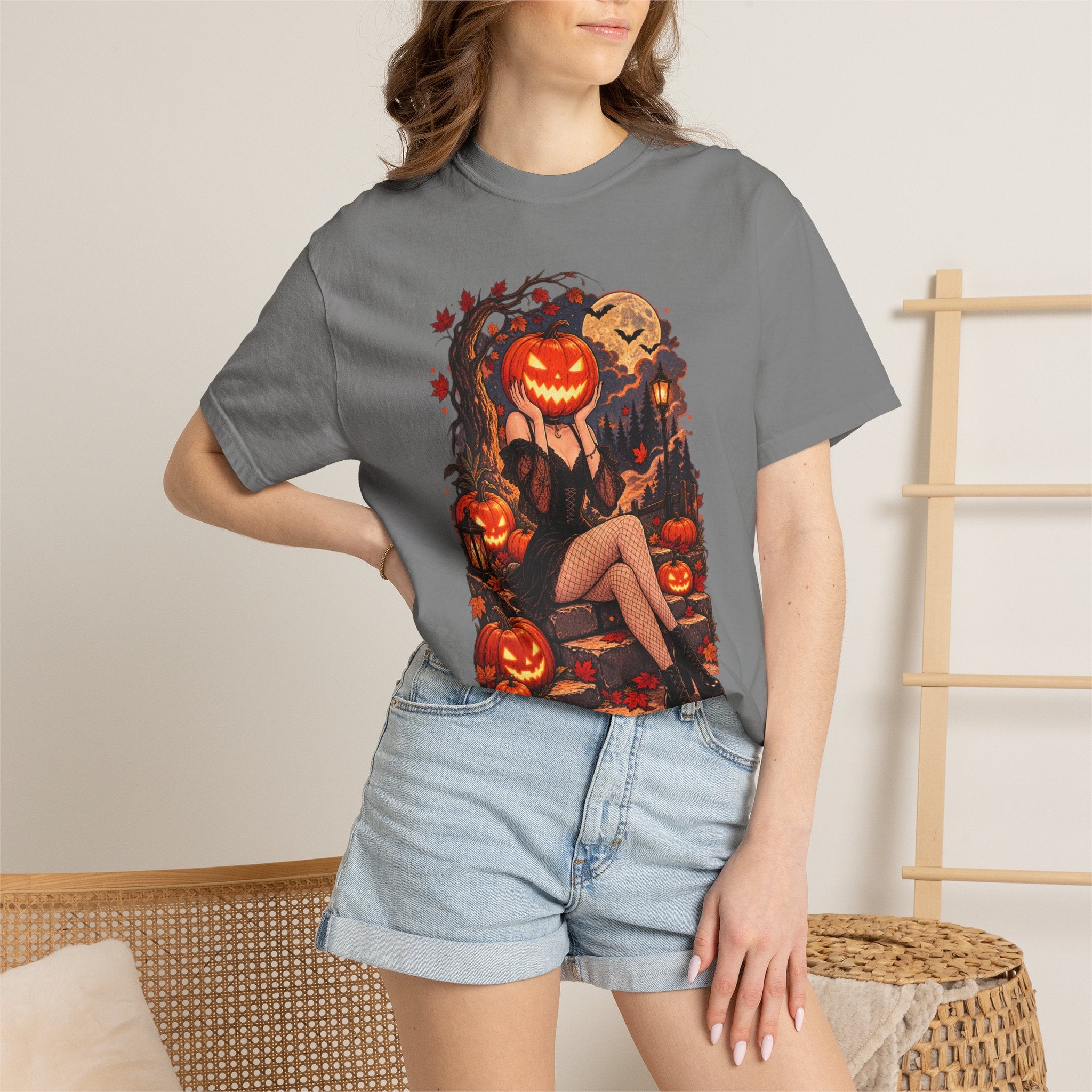 Halloween Pinup Pumpkin Girl T-Shirt – Jack-O’-Lantern Vintage Gothic Tee
