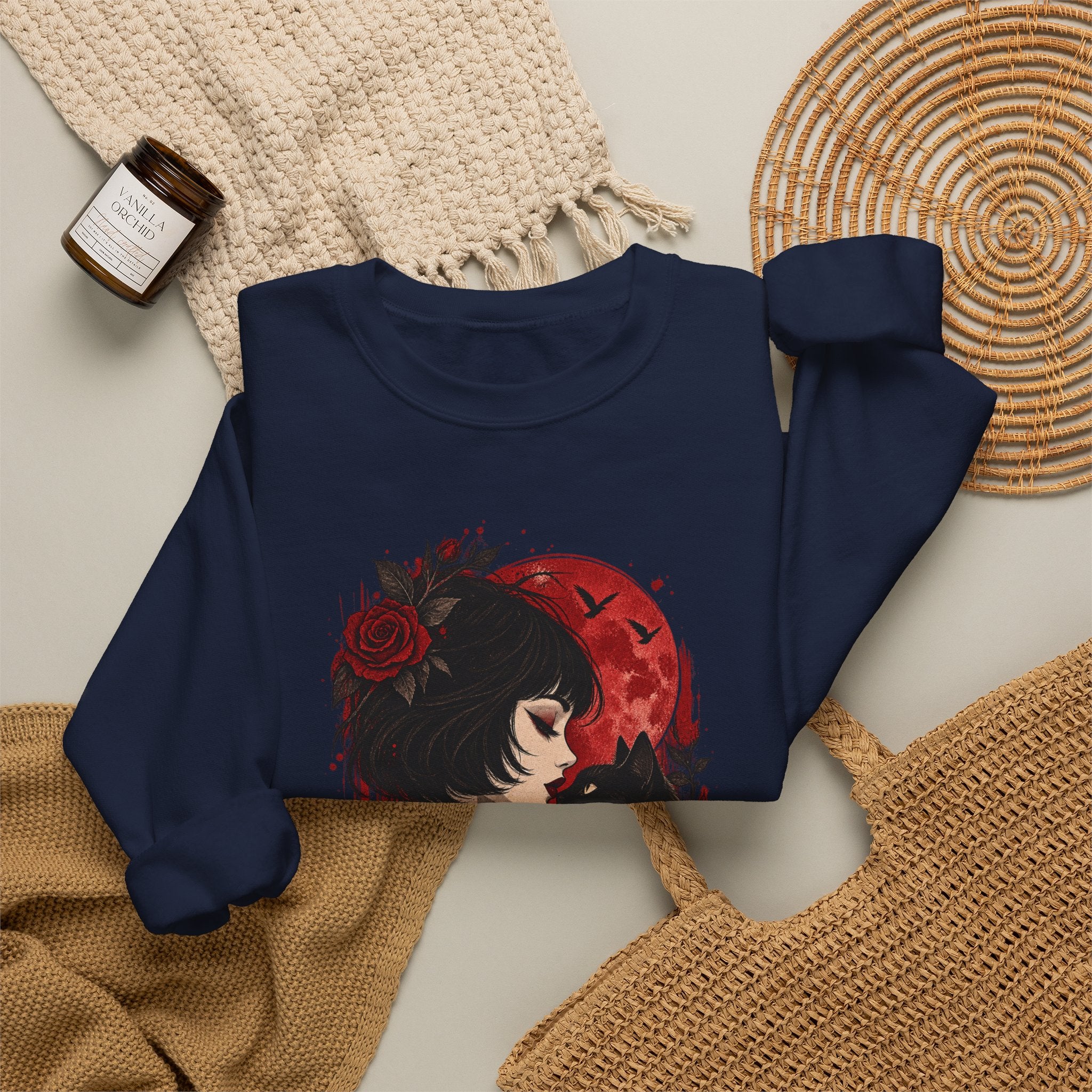 Gothic Rose Moon Crewneck Sweatshirt