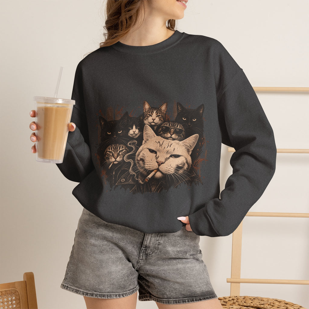Cat Pack Crewneck Sweatshirt — Vintage Grouped Cat Art