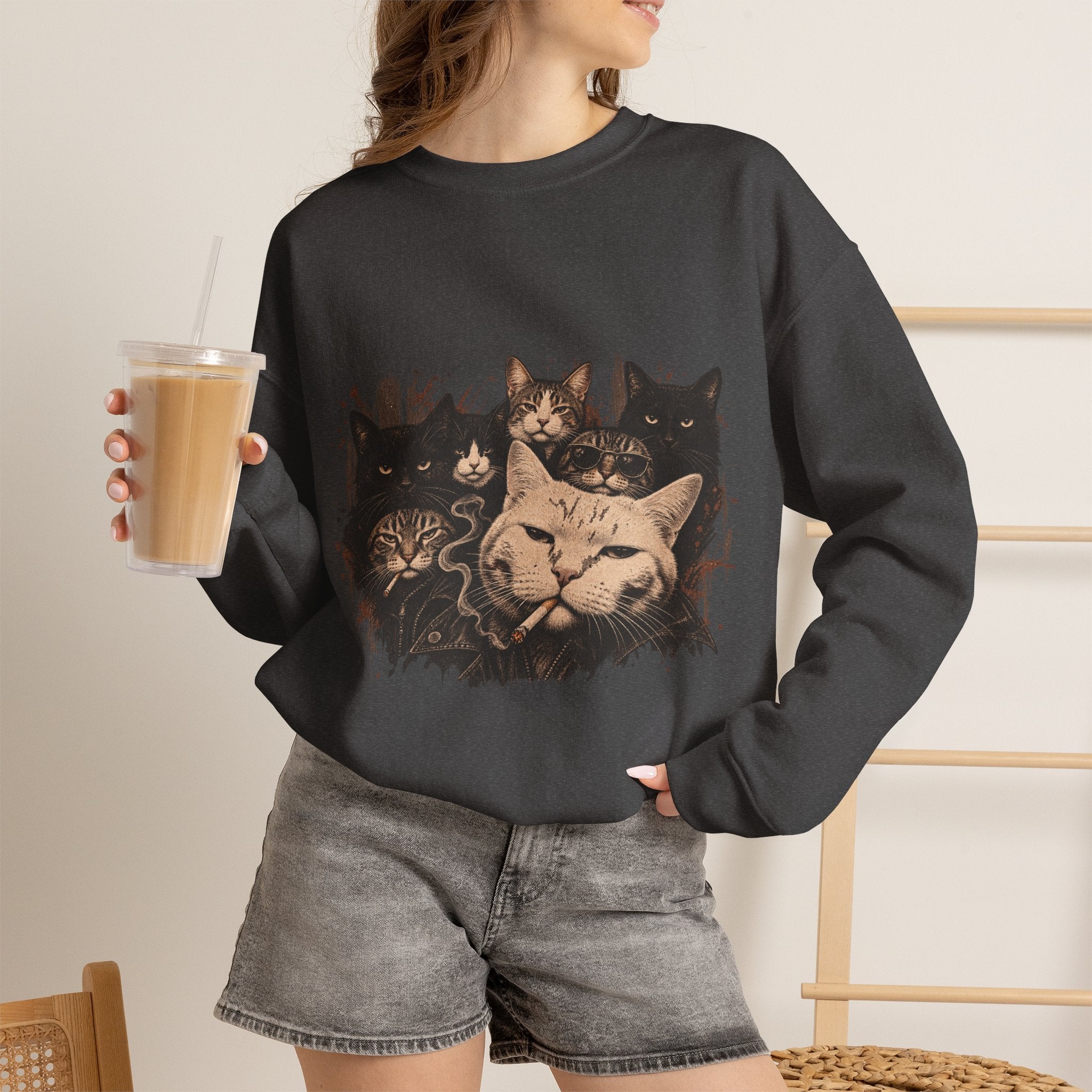 Cat Pack Crewneck Sweatshirt — Vintage Grouped Cat Art