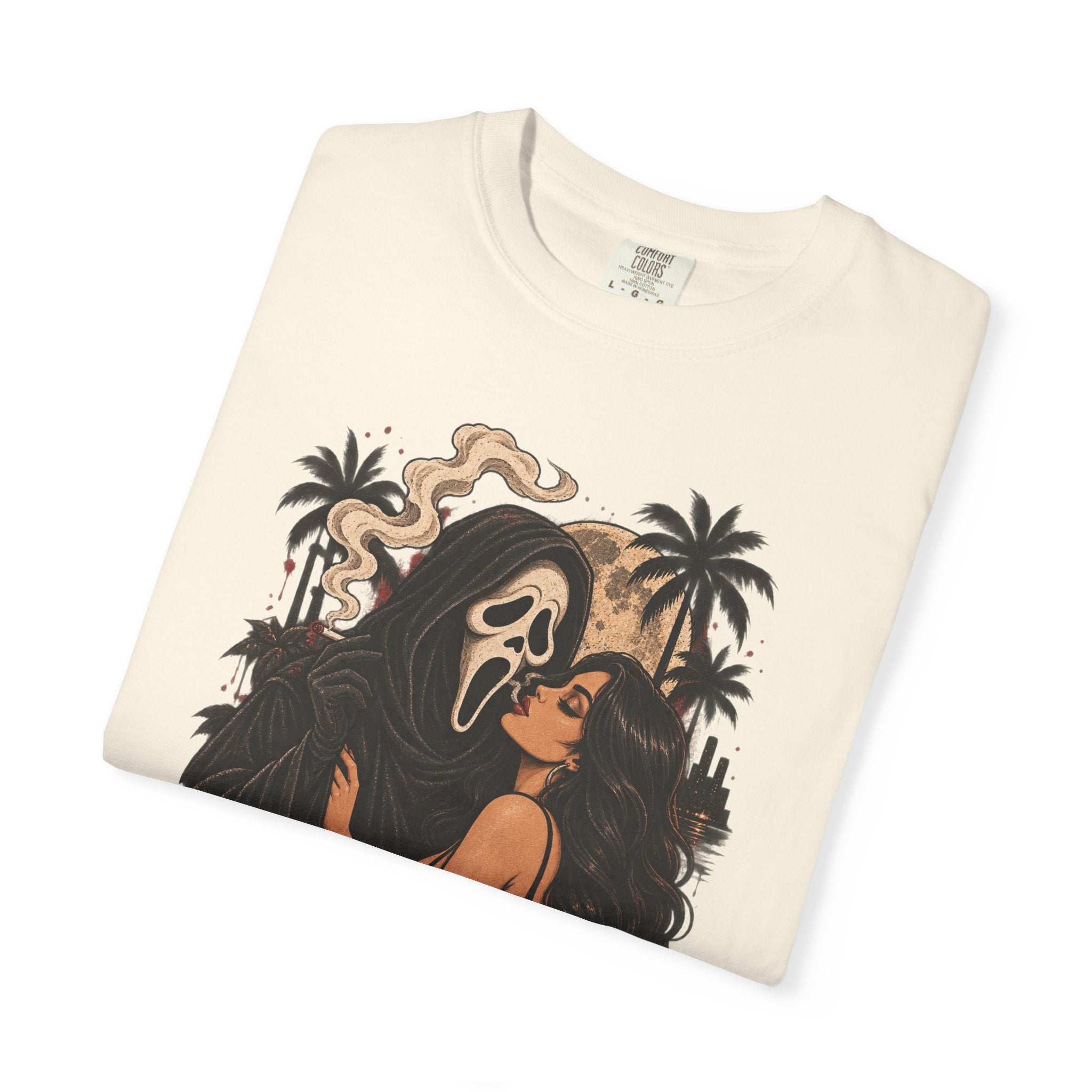 Scream Mask Embrace T-Shirt — Retro Horror Girl Graphic Tee