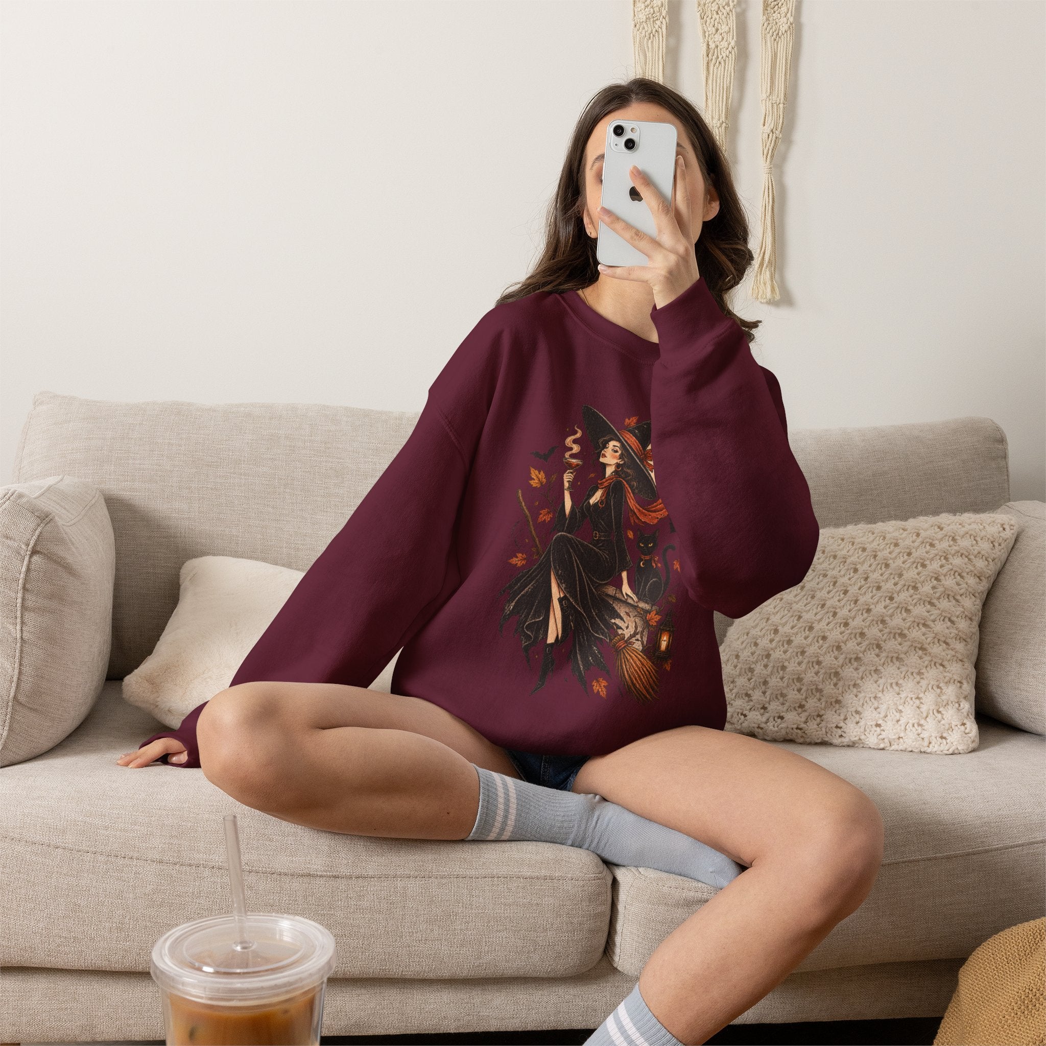 Witchy Autumn Crewneck Sweatshirt - Halloween Witch Illustration