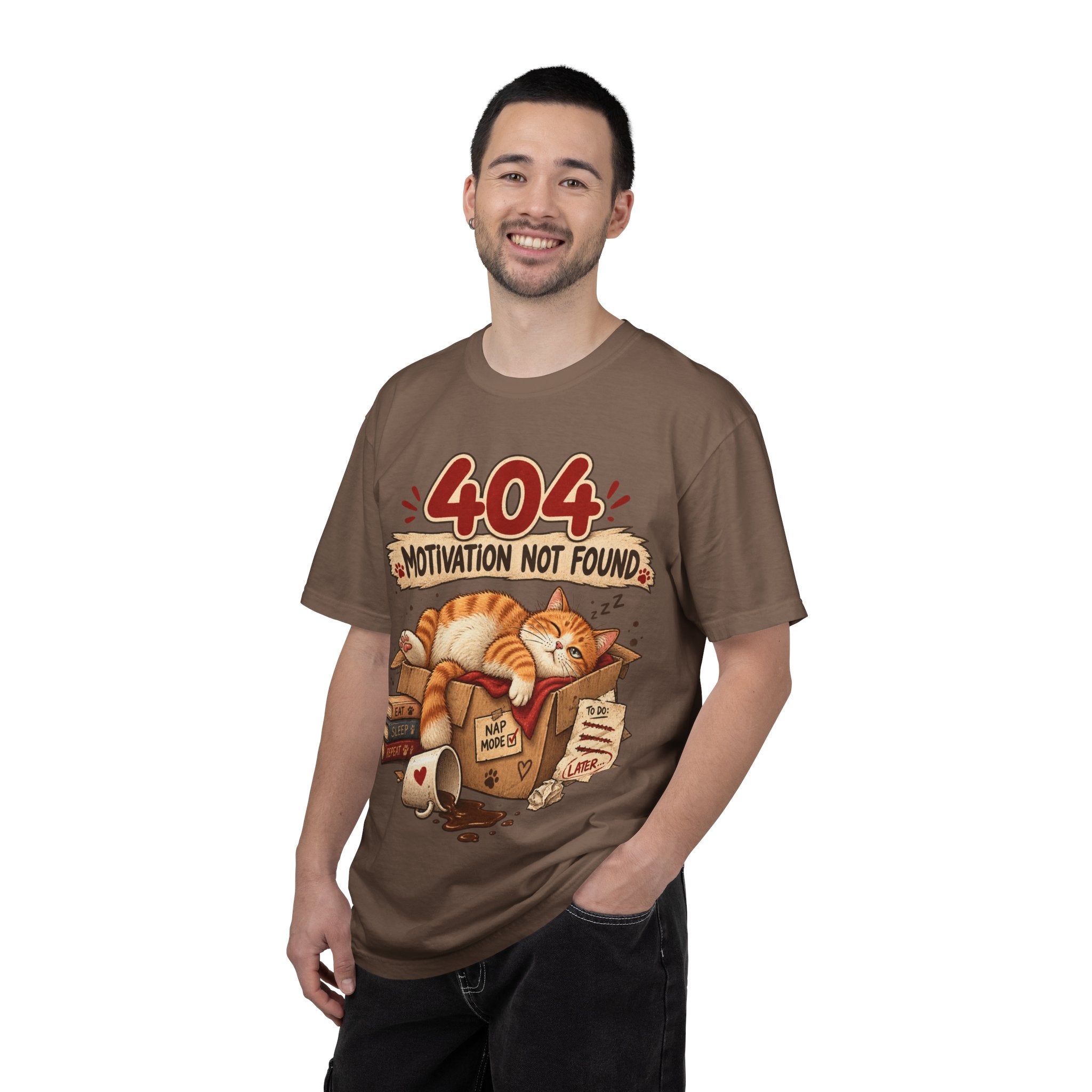 404 Motivation Not Found T-Shirt — Sleeping Cat Funny Graphic Tee
