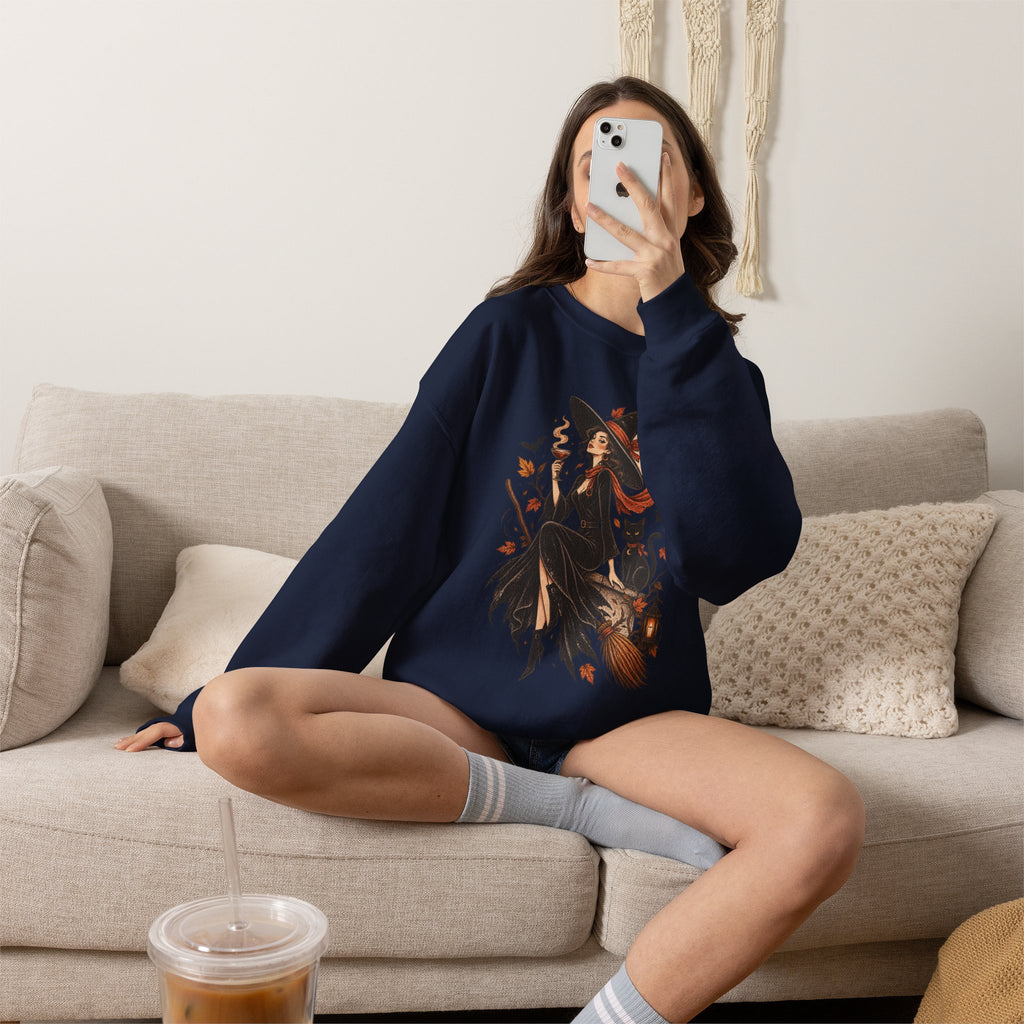 Witchy Autumn Crewneck Sweatshirt - Halloween Witch Illustration