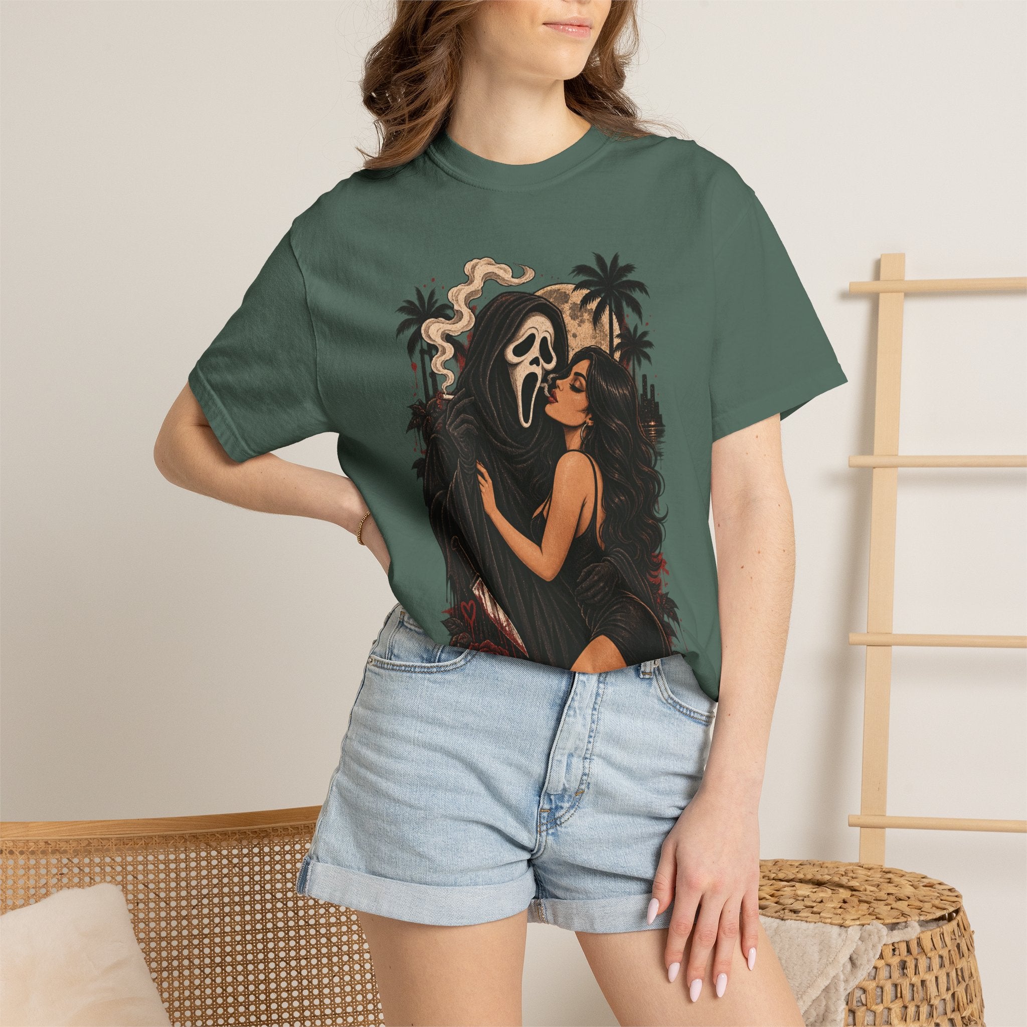 Scream Mask Embrace T-Shirt — Retro Horror Girl Graphic Tee