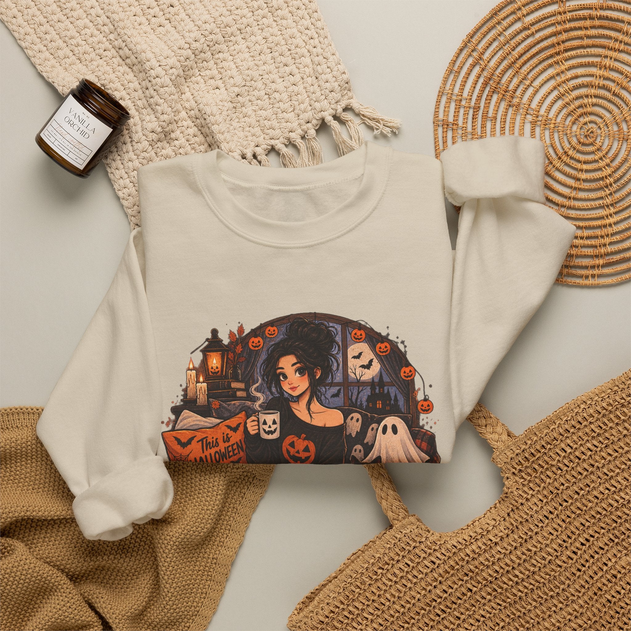 Halloween Cozy Crewneck Sweatshirt – "Waiting for October Like..." Gothic Pumpkin Design