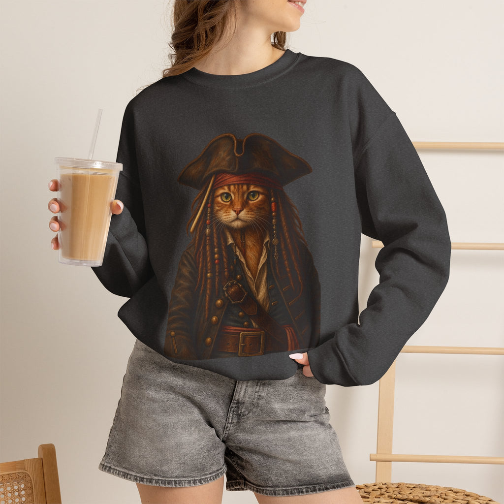 Pirate Cat Crewneck Sweatshirt — Captain Cat Portrait Pullover