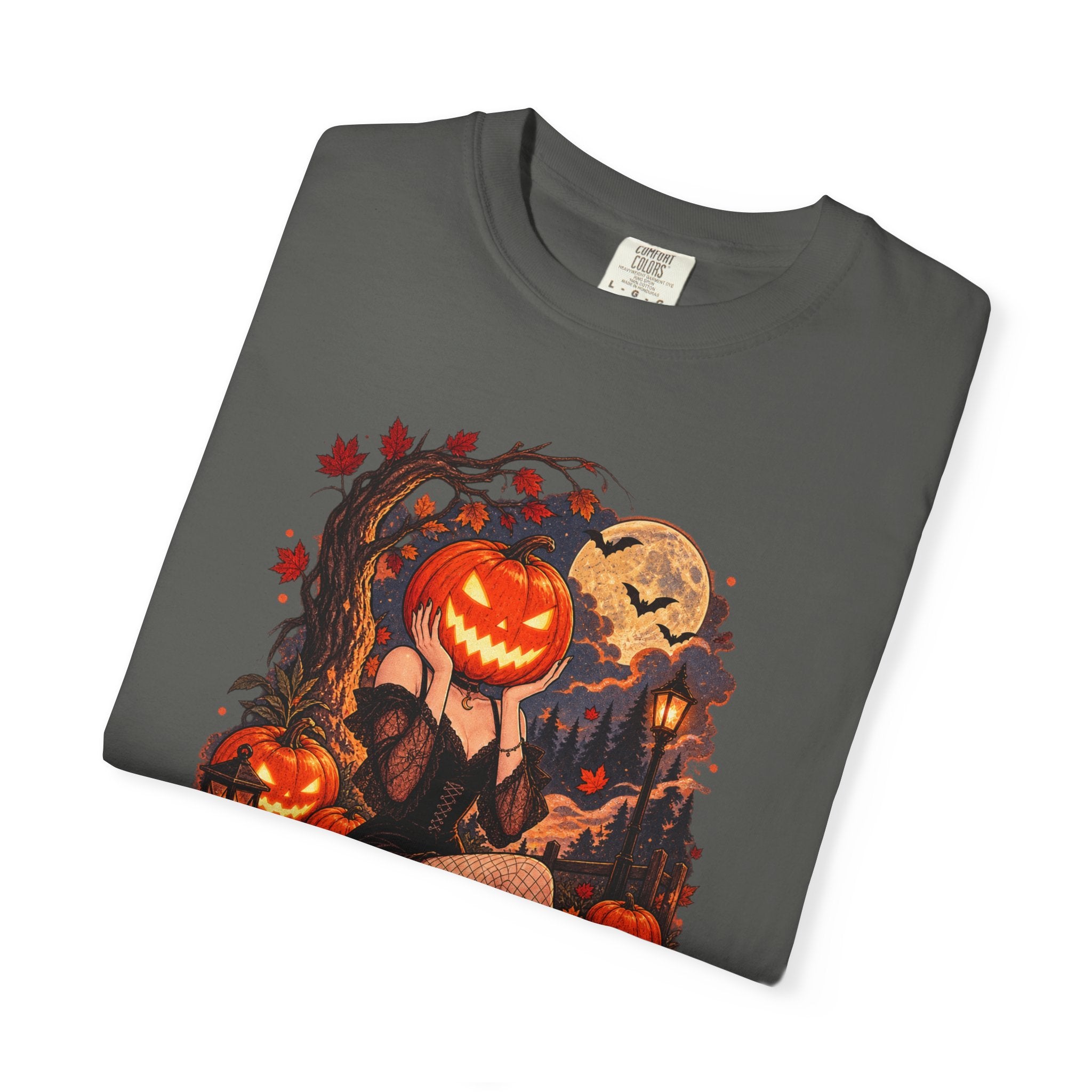 Halloween Pinup Pumpkin Girl T-Shirt – Jack-O’-Lantern Vintage Gothic Tee