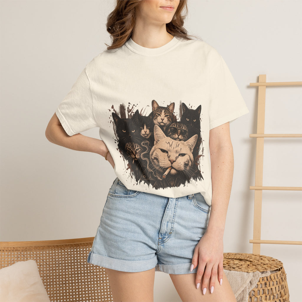 Cat Pack Garment-Dyed T-Shirt — Retro Cat Portraits Graphic Tee