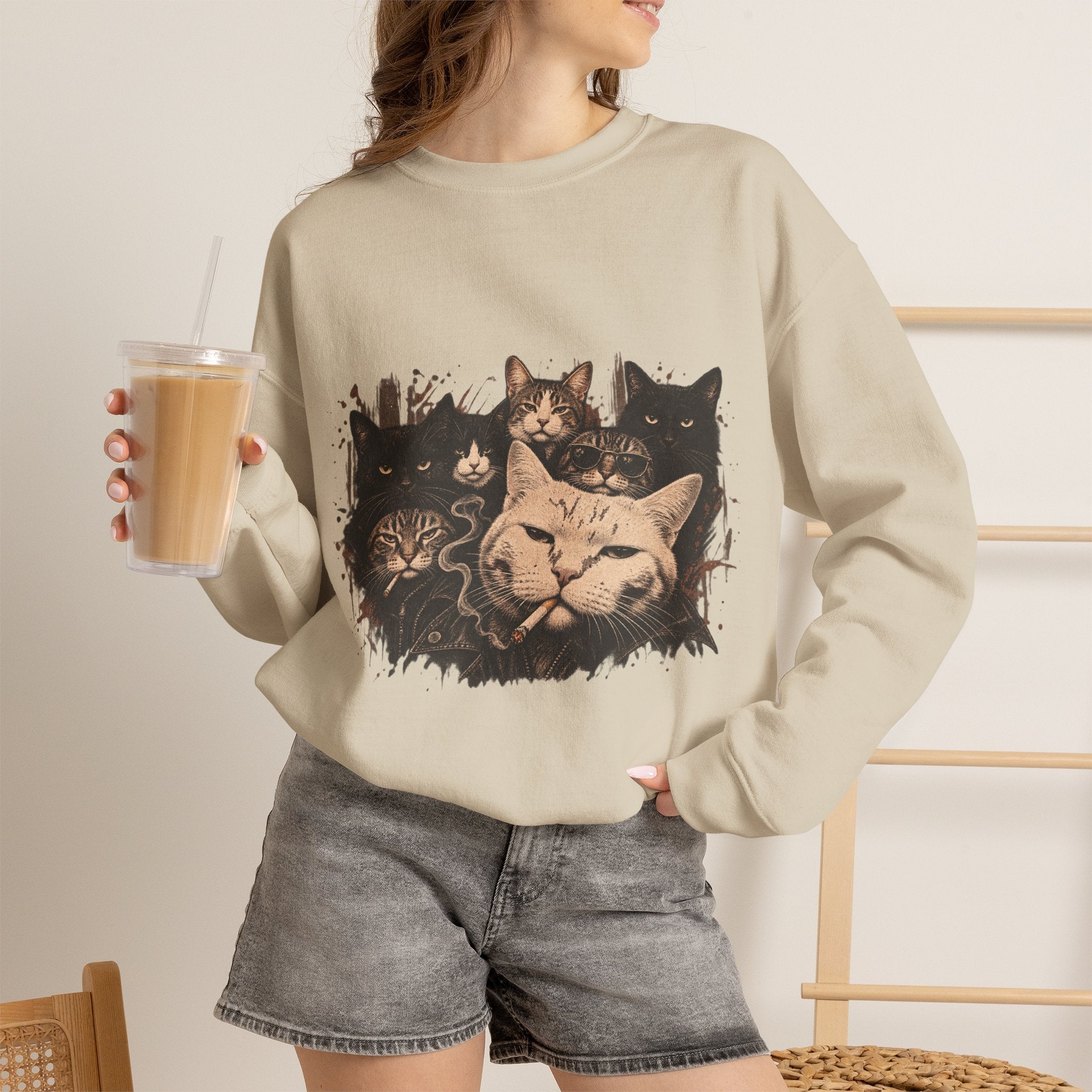 Cat Pack Crewneck Sweatshirt — Vintage Grouped Cat Art