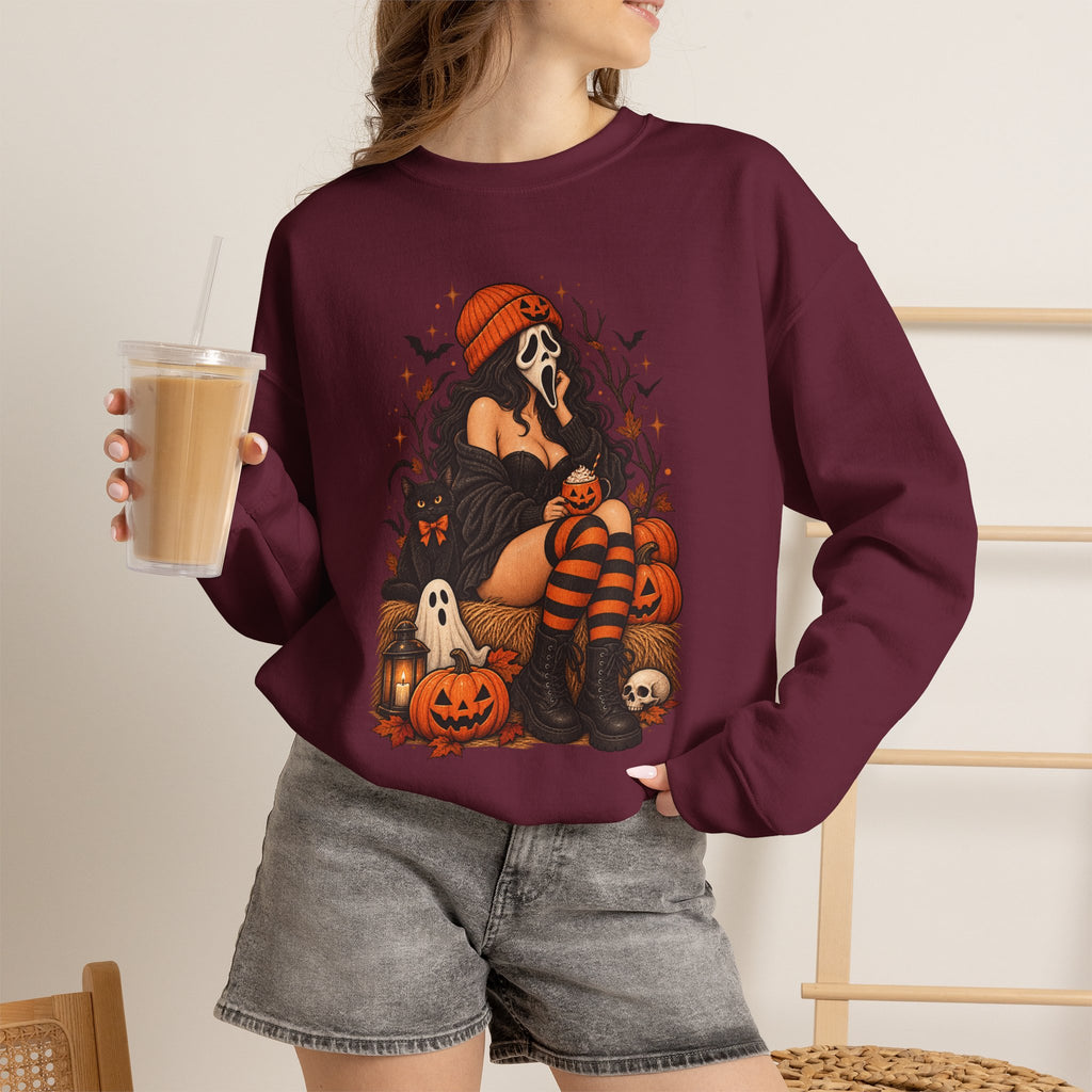 Halloween Crewneck Sweatshirt — Cozy Gothic Pumpkin & Skull Design