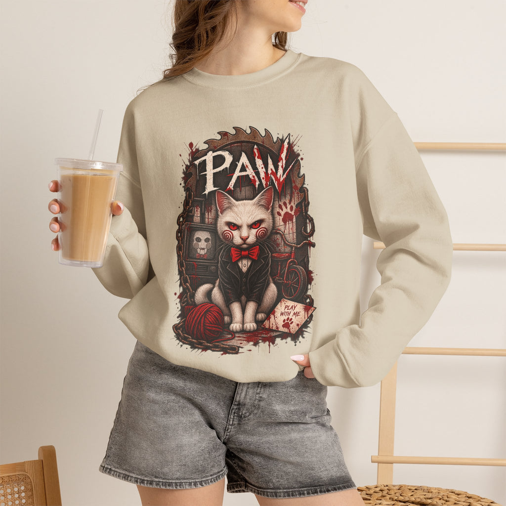 Horror Cat Crewneck Sweatshirt — "Paw" Gothic Killer Cat Graphic