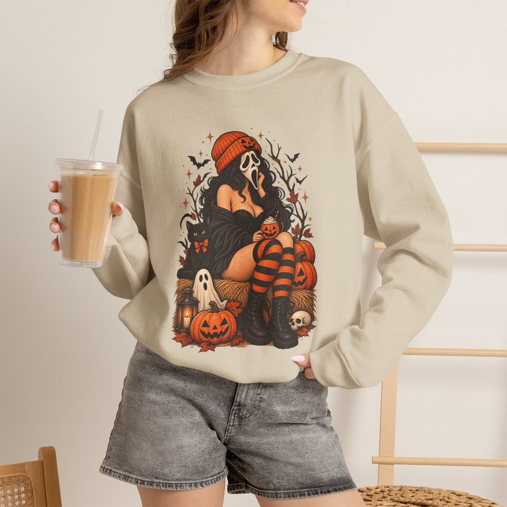 Halloween Crewneck Sweatshirt — Cozy Gothic Pumpkin & Skull Design