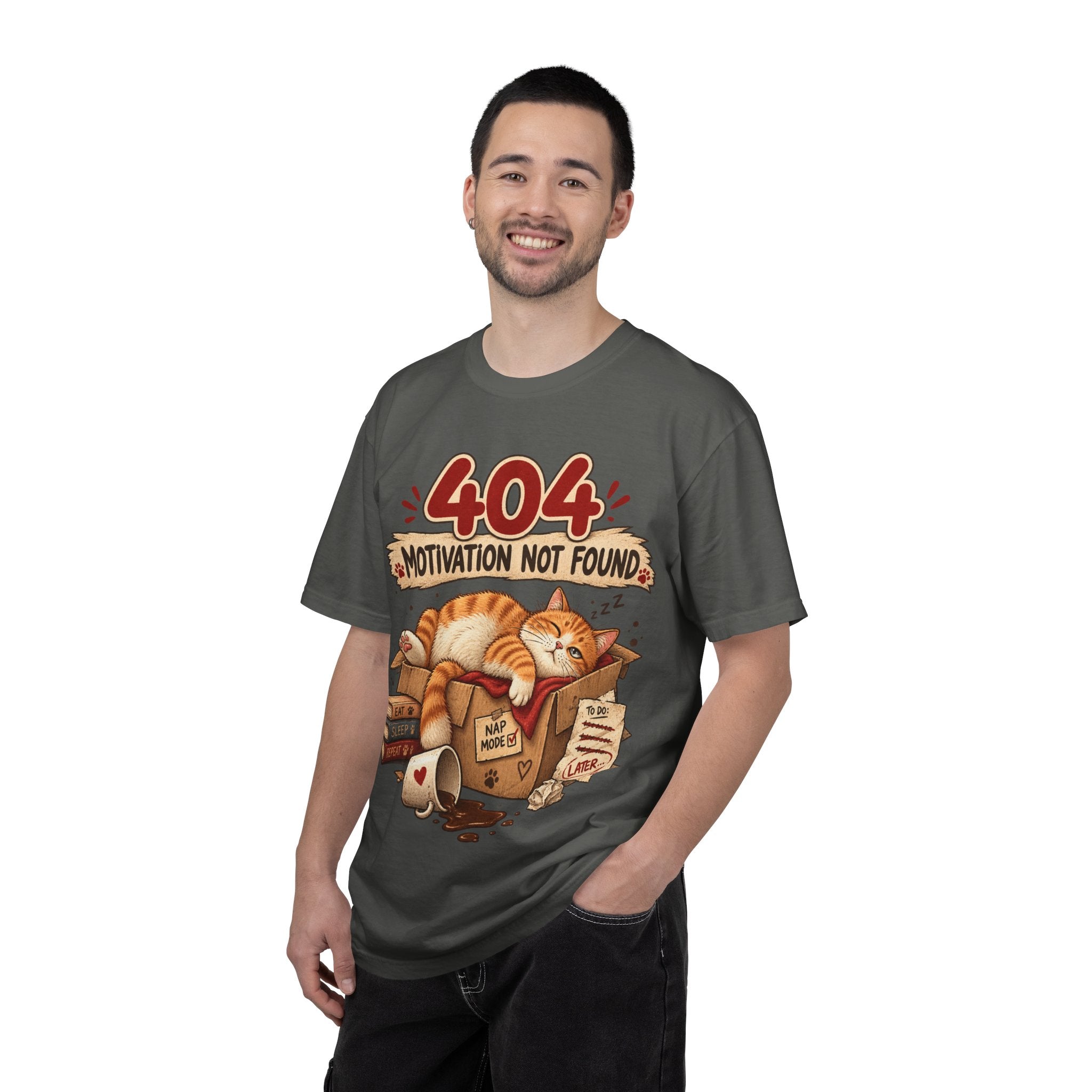 404 Motivation Not Found T-Shirt — Sleeping Cat Funny Graphic Tee