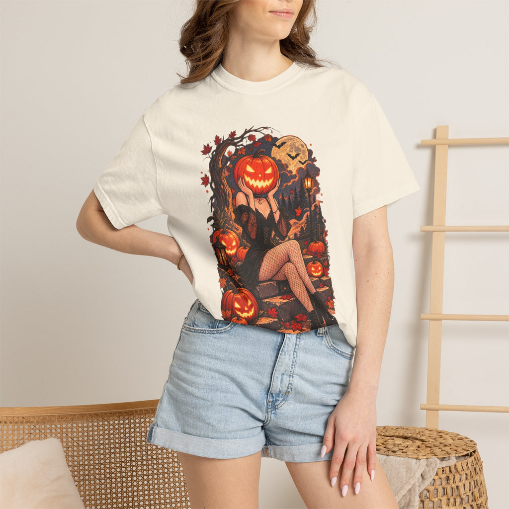 Halloween Pinup Pumpkin Girl T-Shirt – Jack-O’-Lantern Vintage Gothic Tee