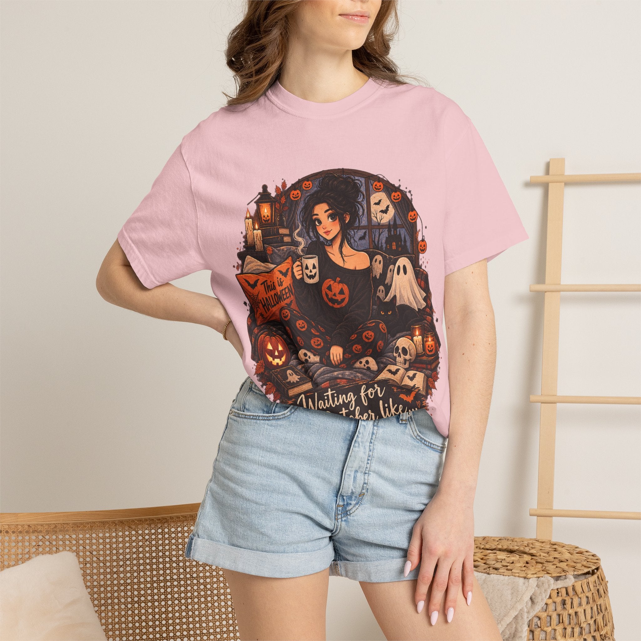 Halloween Vibes T-Shirt — "Waiting for October Like..." Spooky Scene Tee