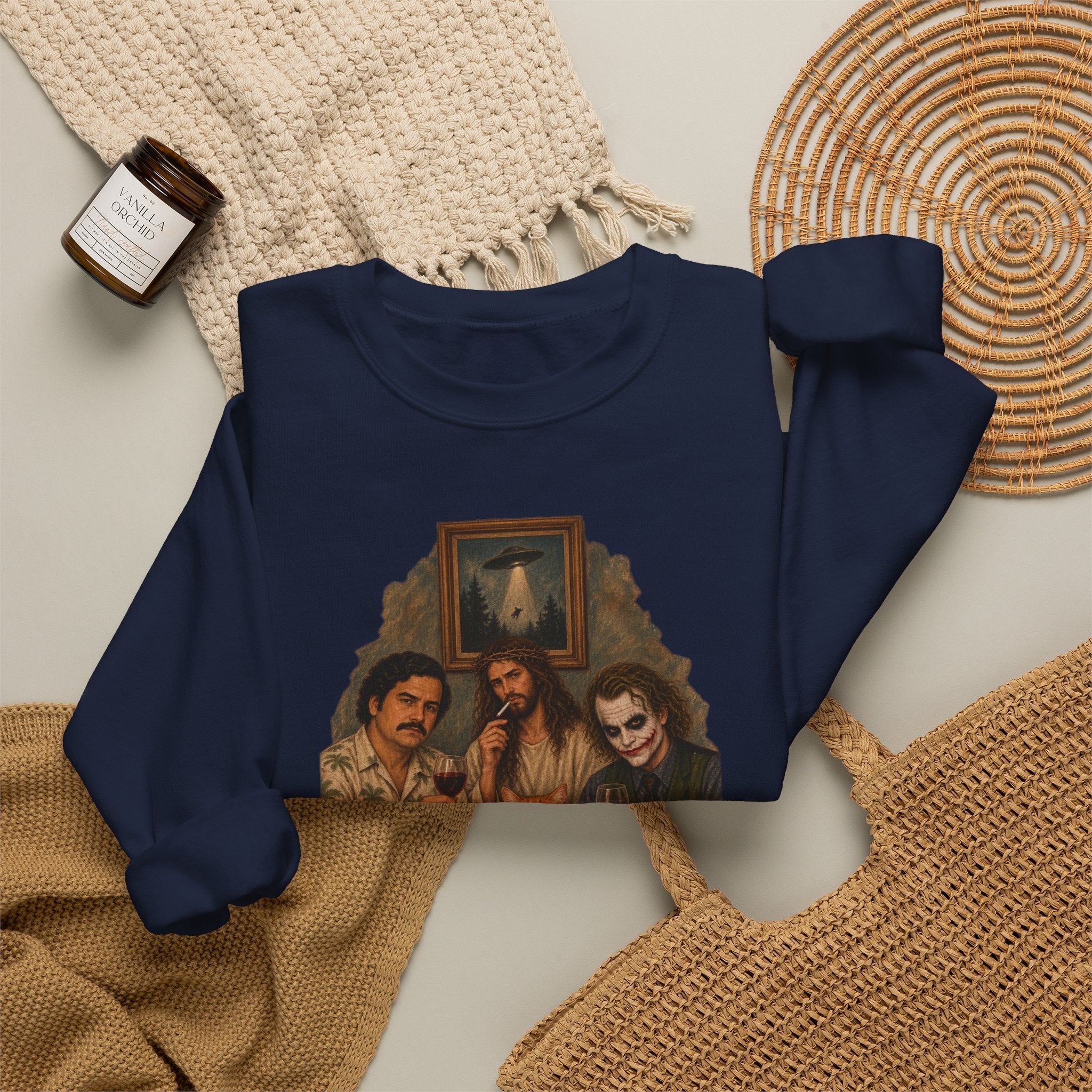 Crewneck Sweatshirt — Vintage Movie Villains Thanksgiving Dinner Graphic