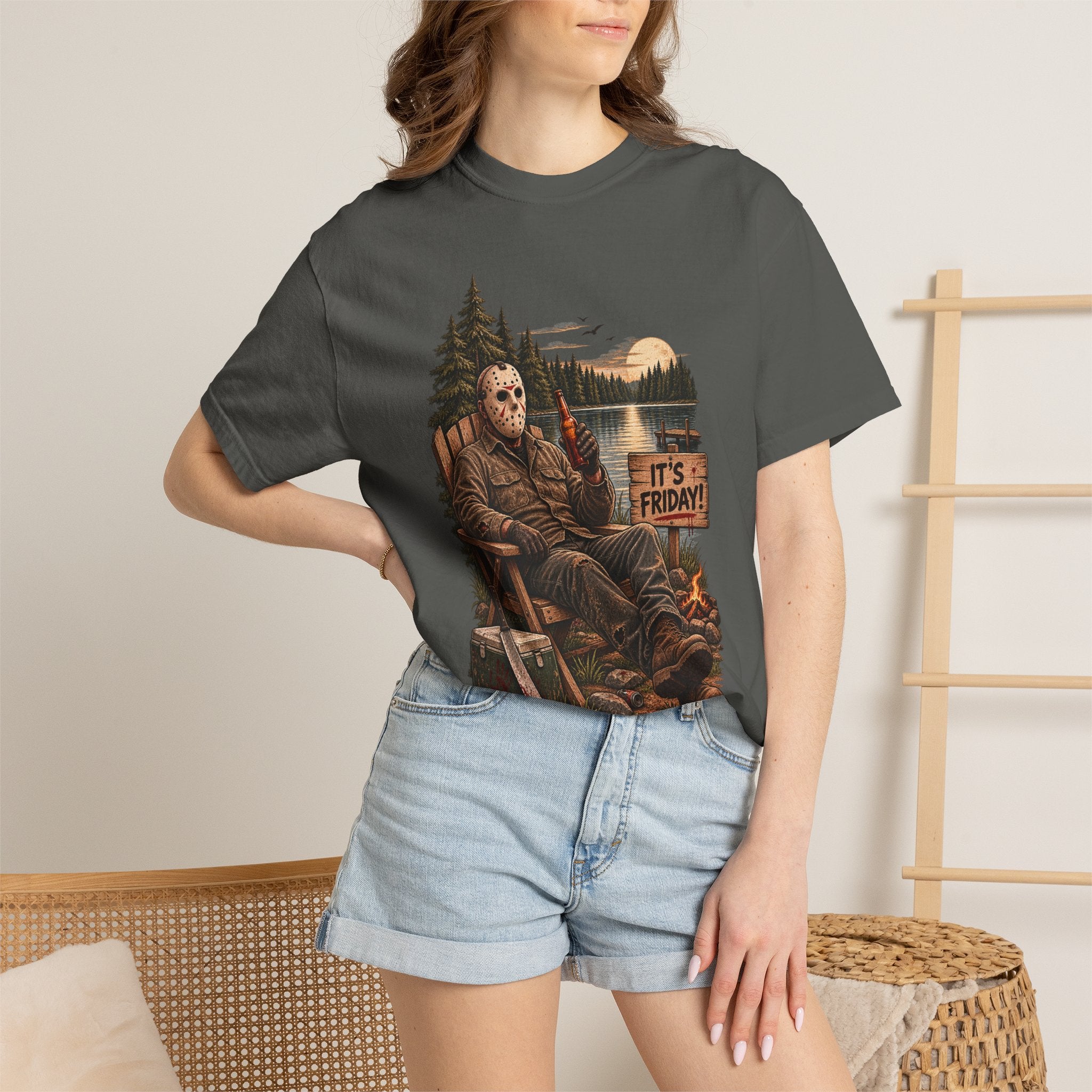 Jason Voorhees Lake Camp T-Shirt — 'It's Friday' Horror Cabin Tee
