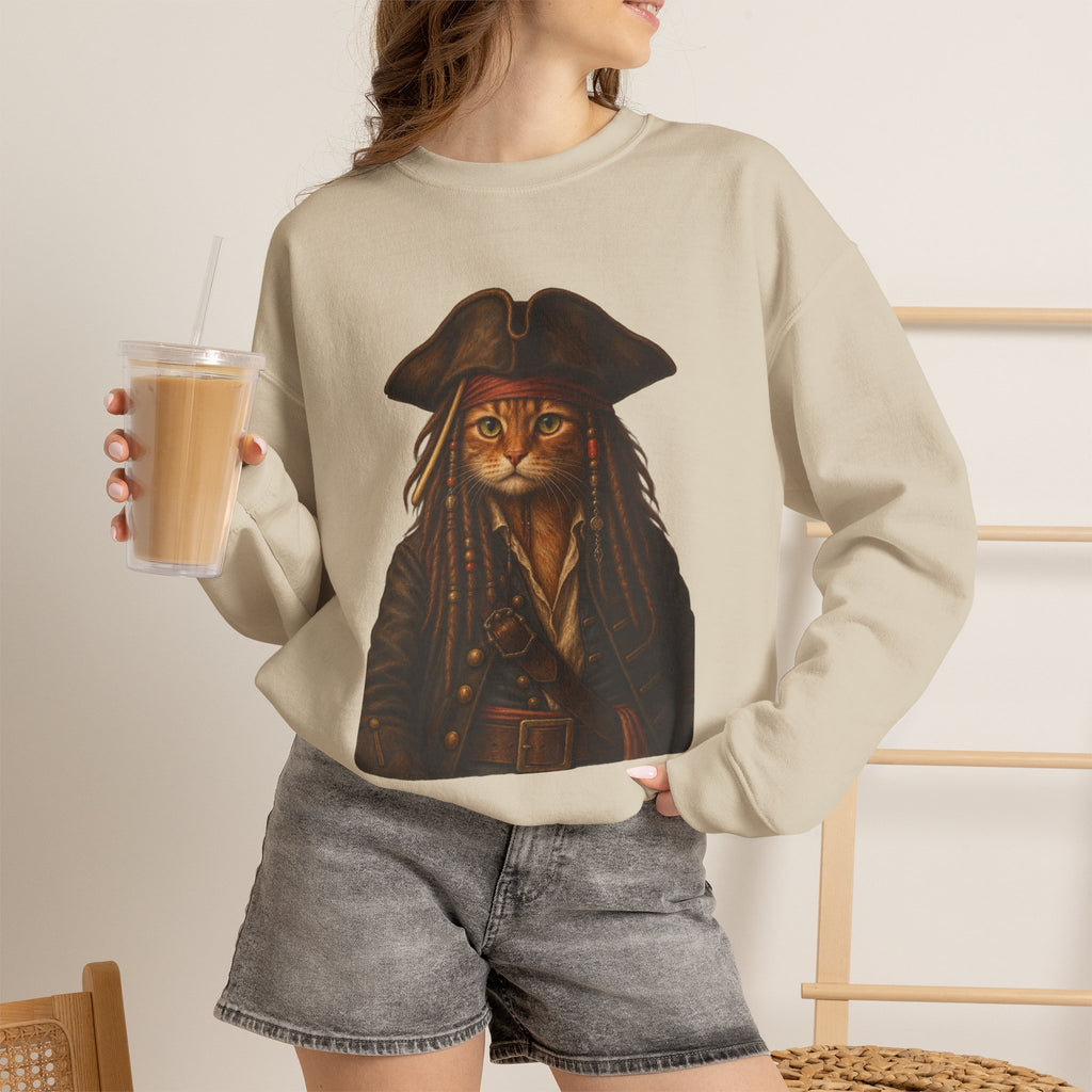 Pirate Cat Crewneck Sweatshirt — Captain Cat Portrait Pullover