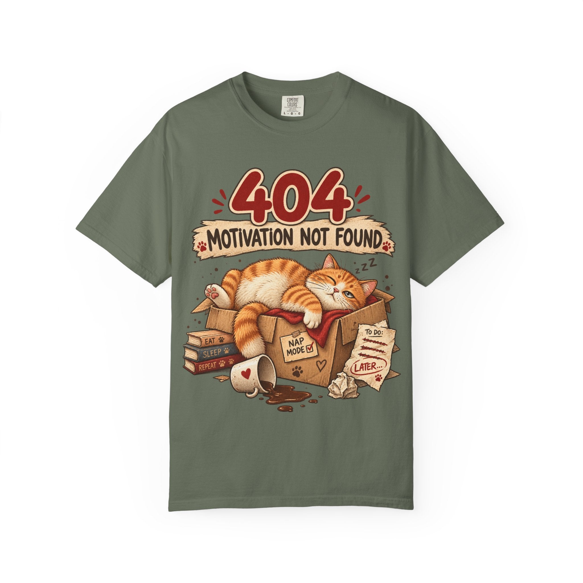 404 Motivation Not Found T-Shirt — Sleeping Cat Funny Graphic Tee