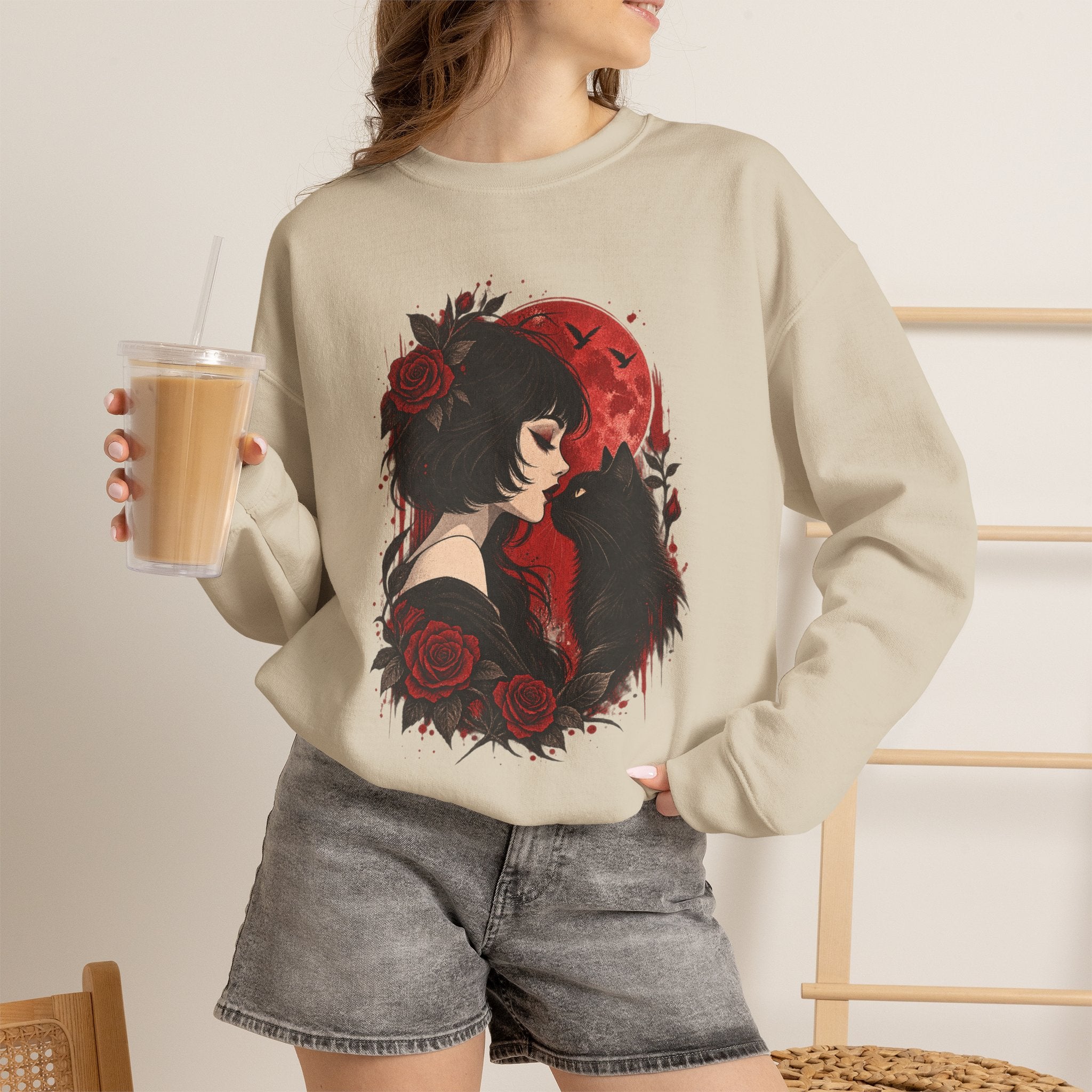 Gothic Rose Moon Crewneck Sweatshirt