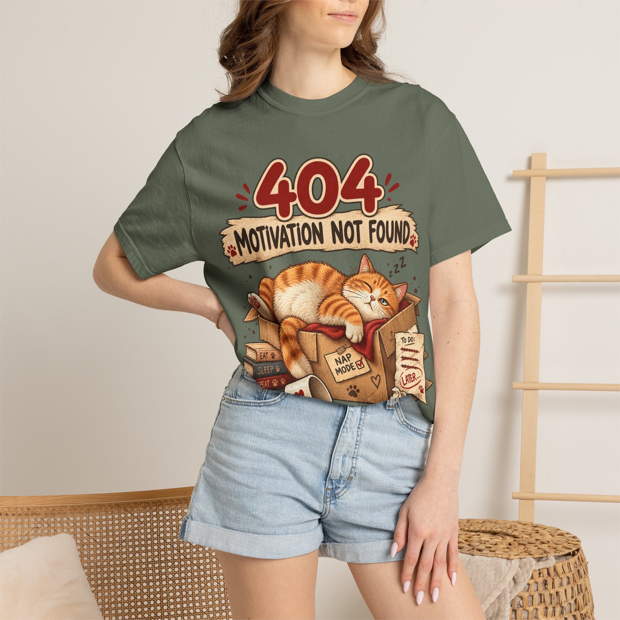 404 Motivation Not Found T-Shirt — Sleeping Cat Funny Graphic Tee