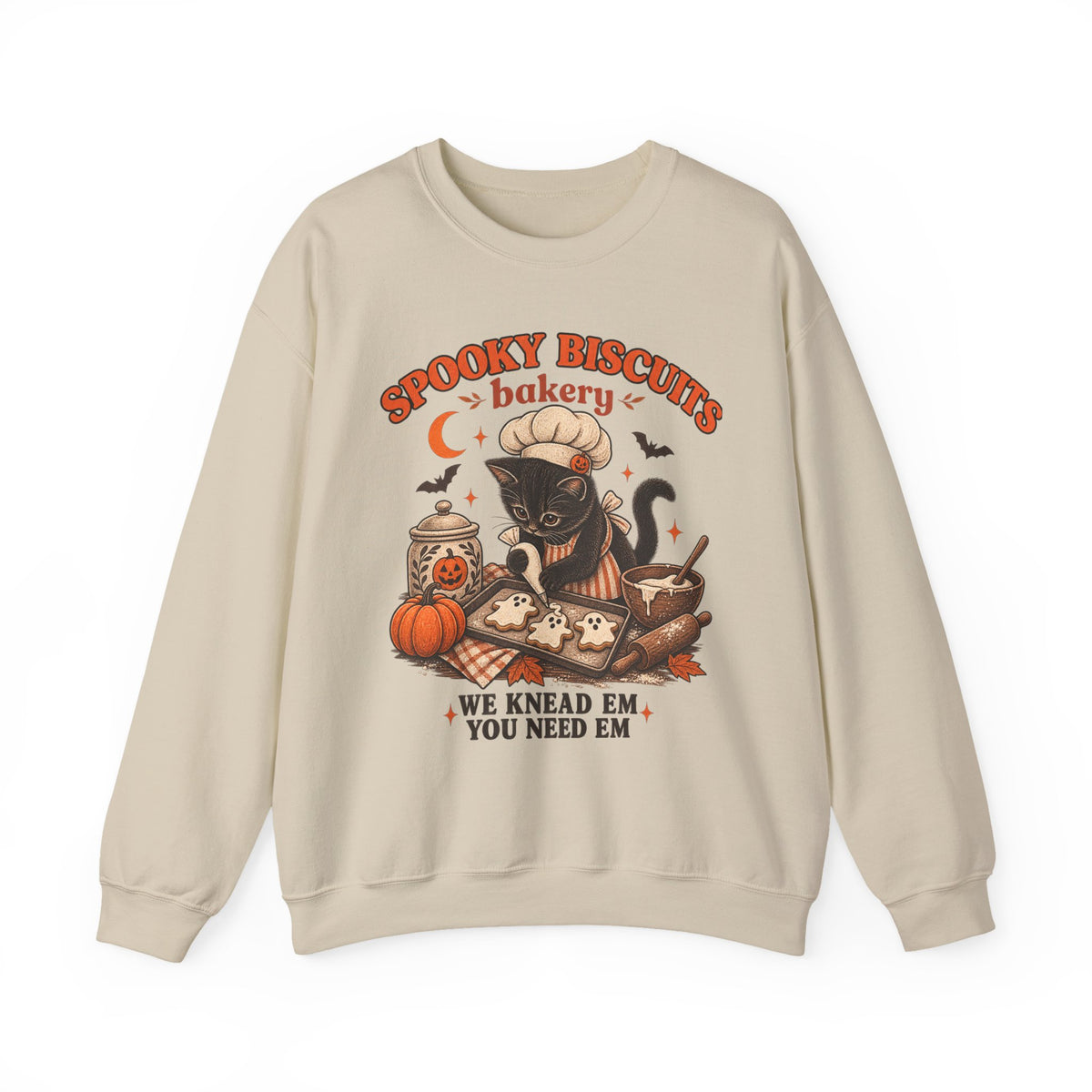 Spooky Biscuits Bakery Sweatshirt — 'We Knead Em, You Need Em' Halloween Crewneck