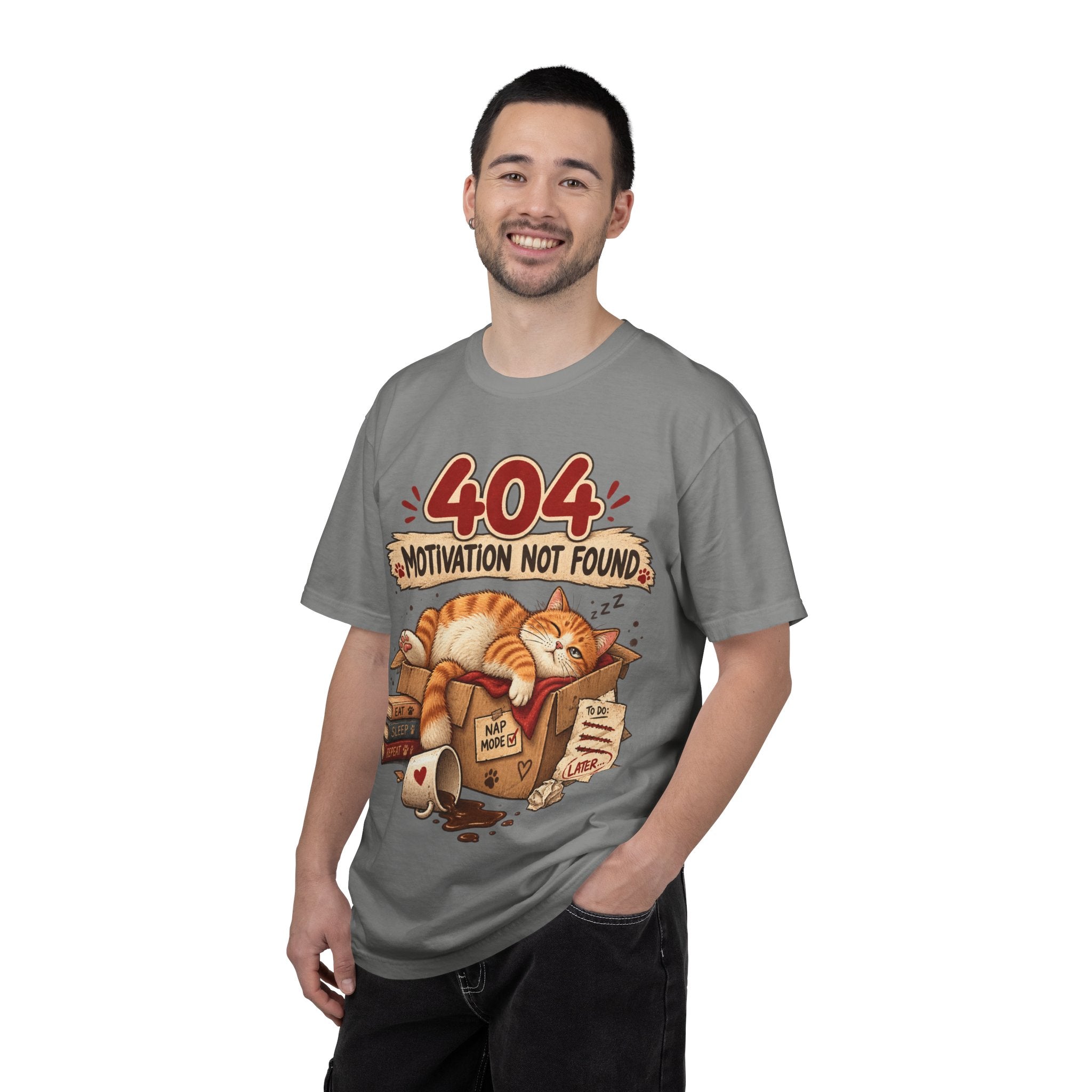 404 Motivation Not Found T-Shirt — Sleeping Cat Funny Graphic Tee