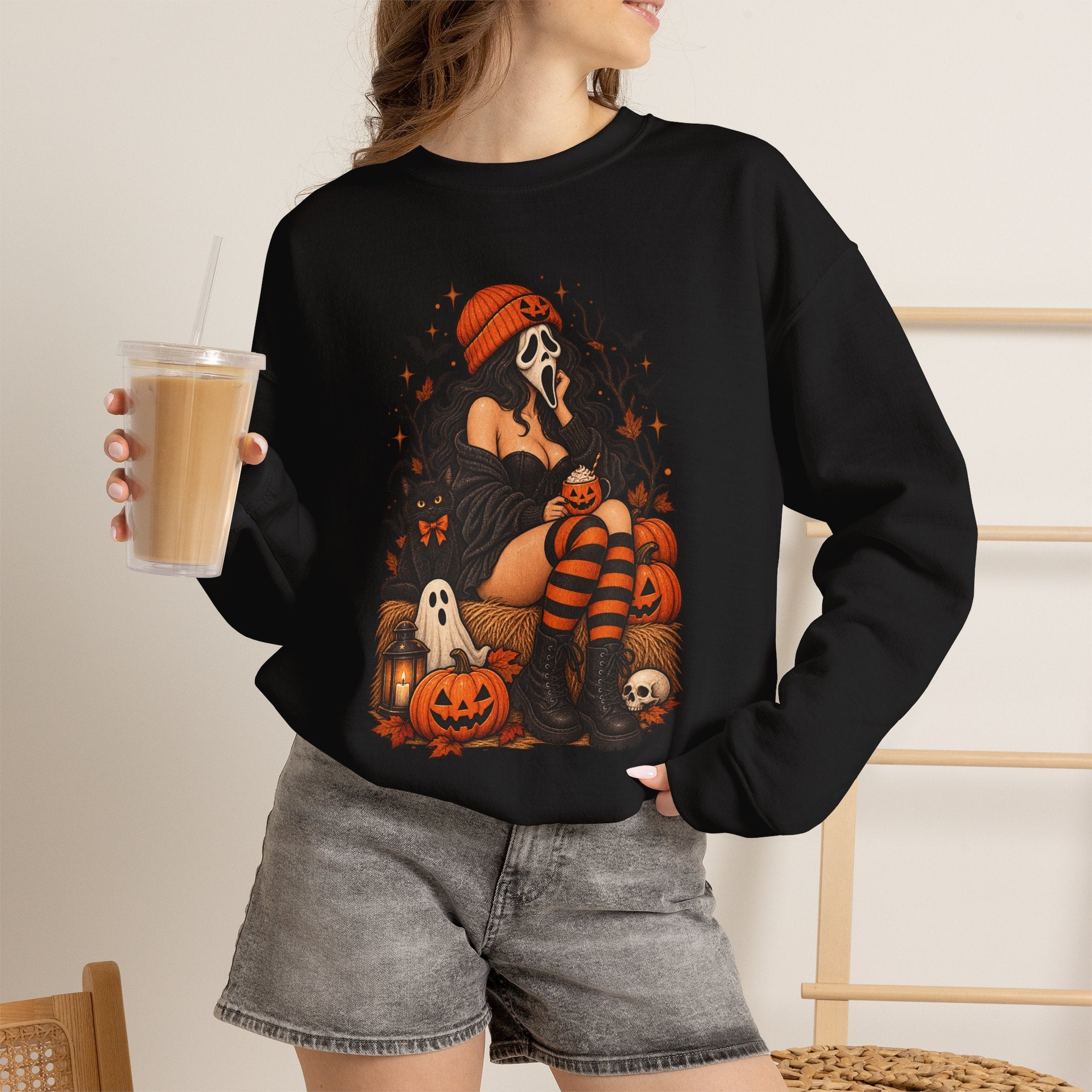 Halloween Crewneck Sweatshirt — Cozy Gothic Pumpkin & Skull Design