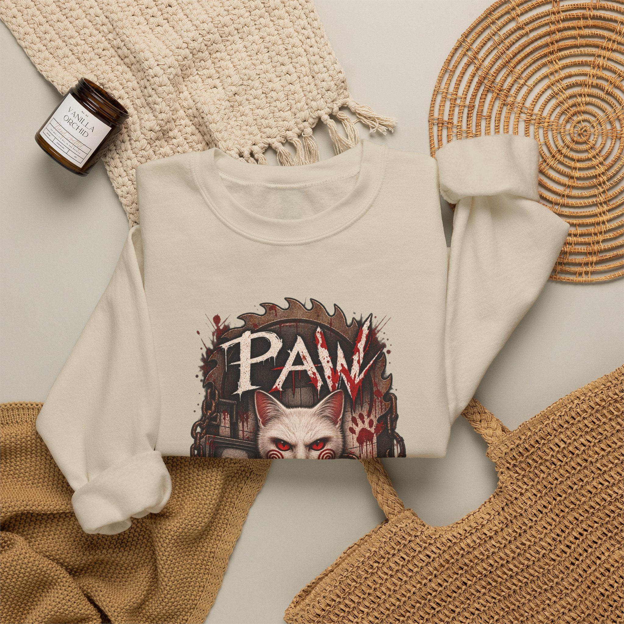 Horror Cat Crewneck Sweatshirt — "Paw" Gothic Killer Cat Graphic