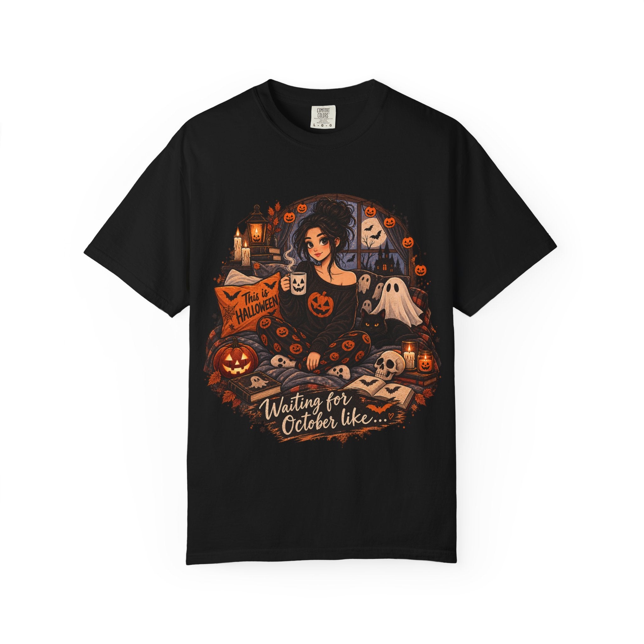 Halloween Vibes T-Shirt — "Waiting for October Like..." Spooky Scene Tee
