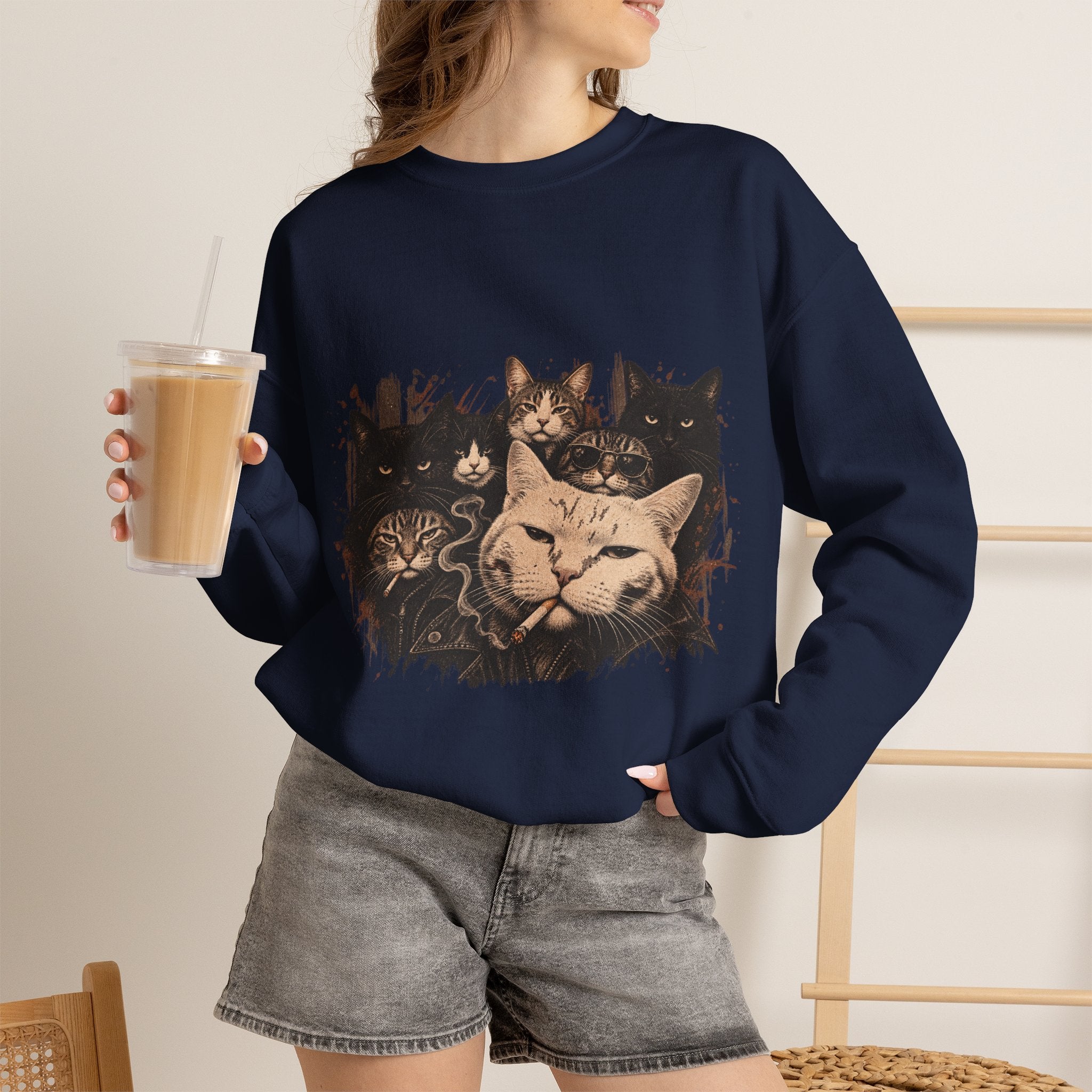Cat Pack Crewneck Sweatshirt — Vintage Grouped Cat Art