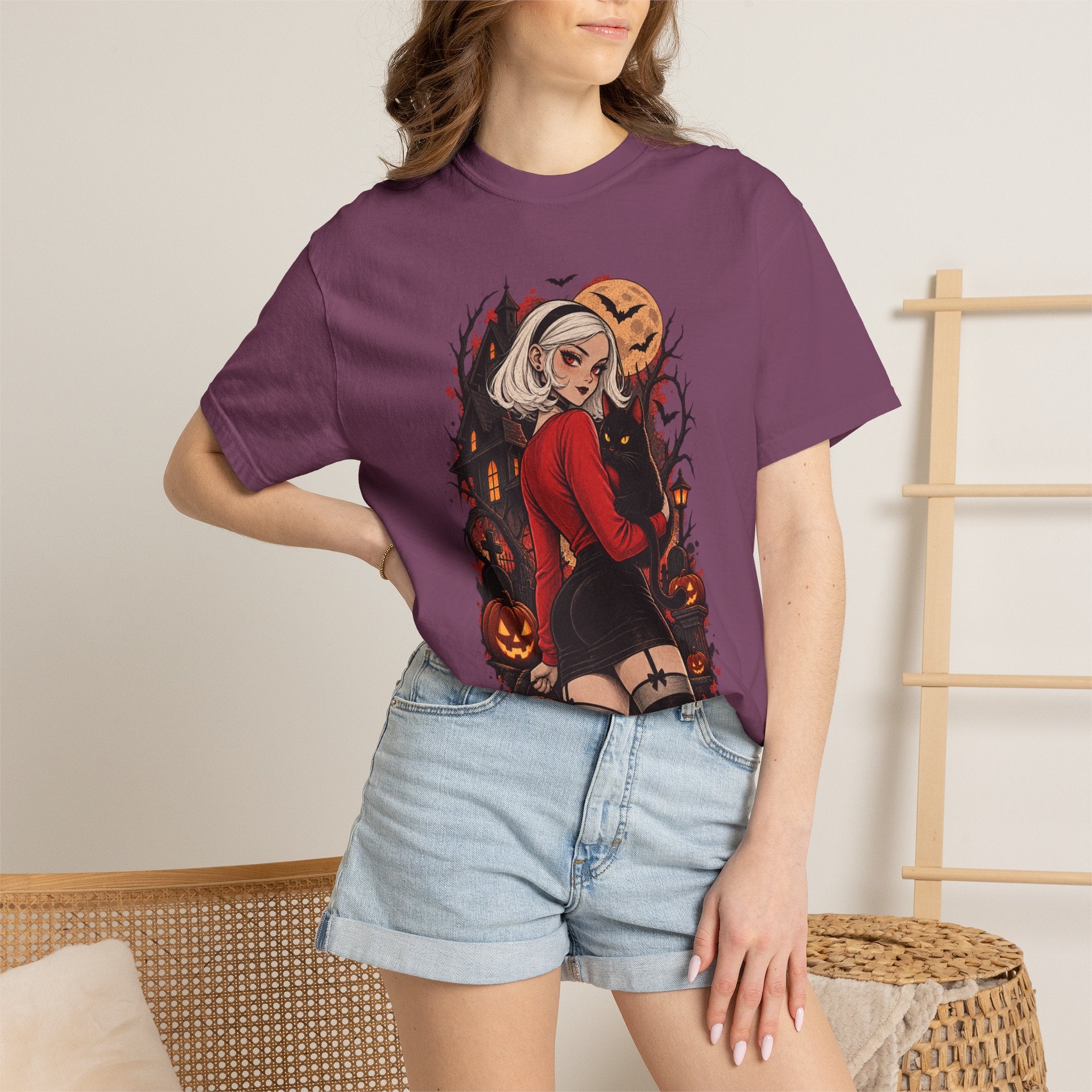 Halloween Pin-Up T-Shirt — Sexy Witch Girl with Jack-O'-Lanterns