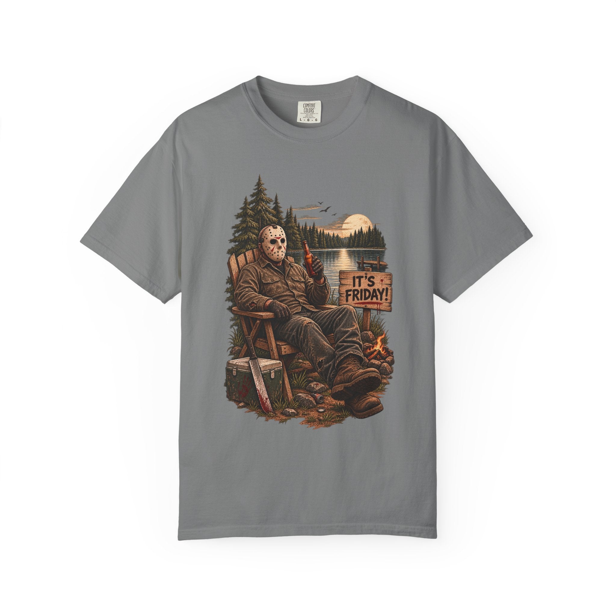 Jason Voorhees Lake Camp T-Shirt — 'It's Friday' Horror Cabin Tee