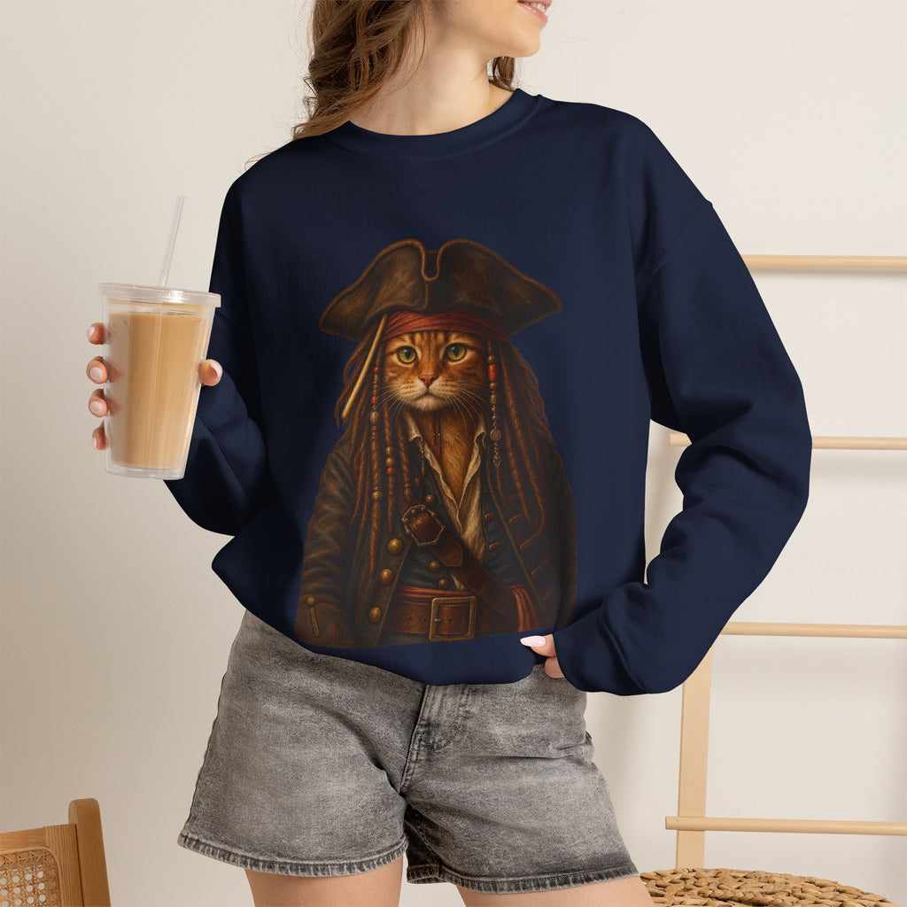 Pirate Cat Crewneck Sweatshirt — Captain Cat Portrait Pullover