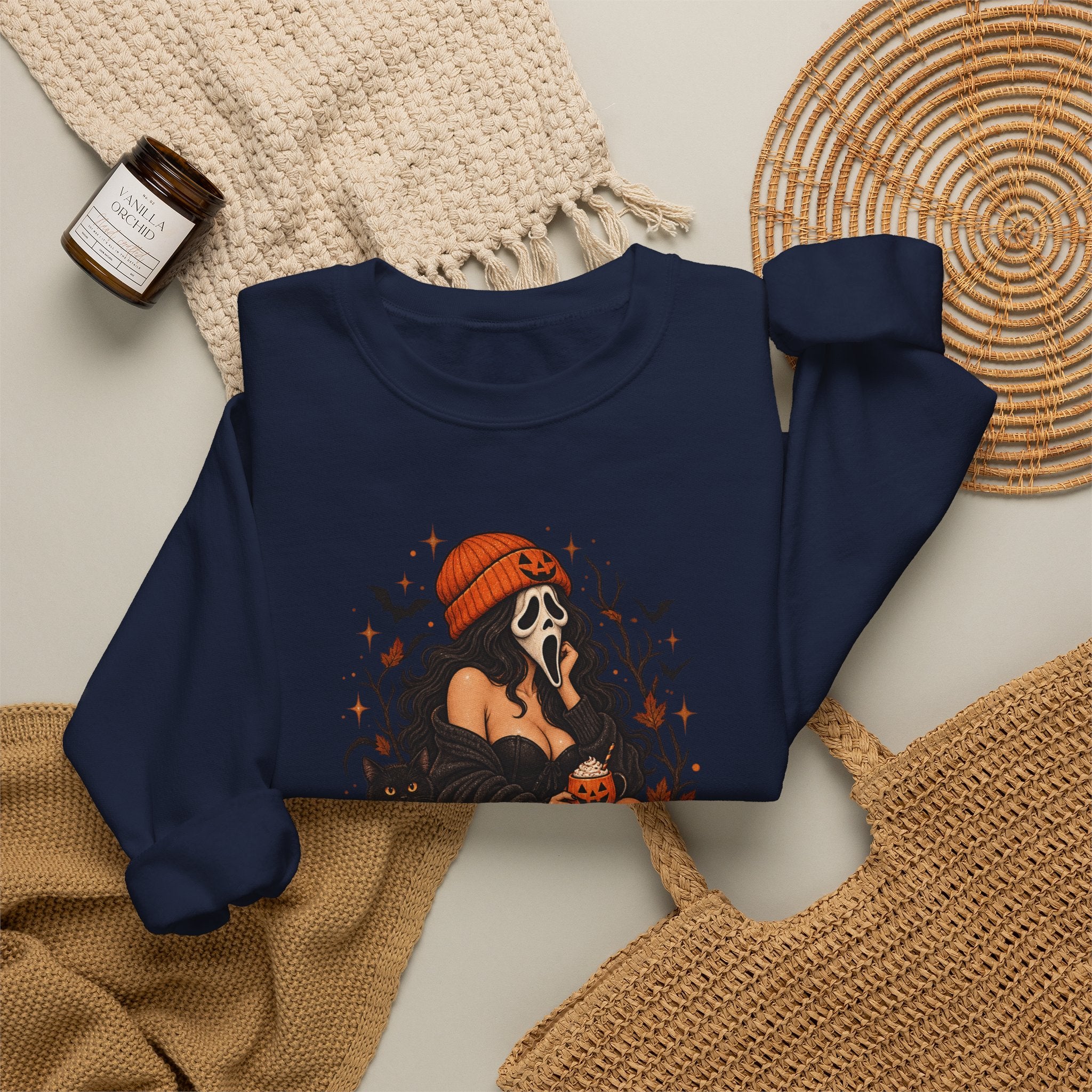 Halloween Crewneck Sweatshirt — Cozy Gothic Pumpkin & Skull Design