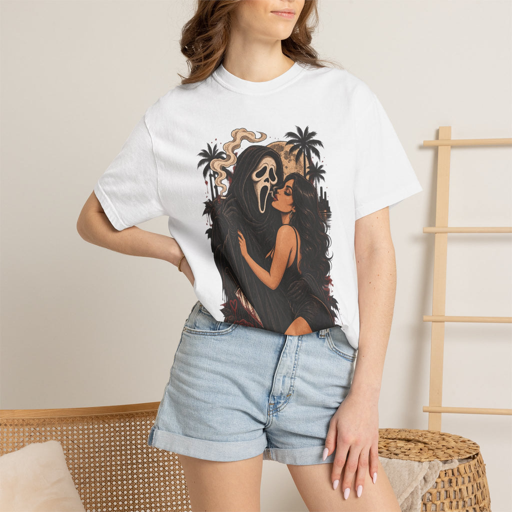 Scream Mask Embrace T-Shirt — Retro Horror Girl Graphic Tee