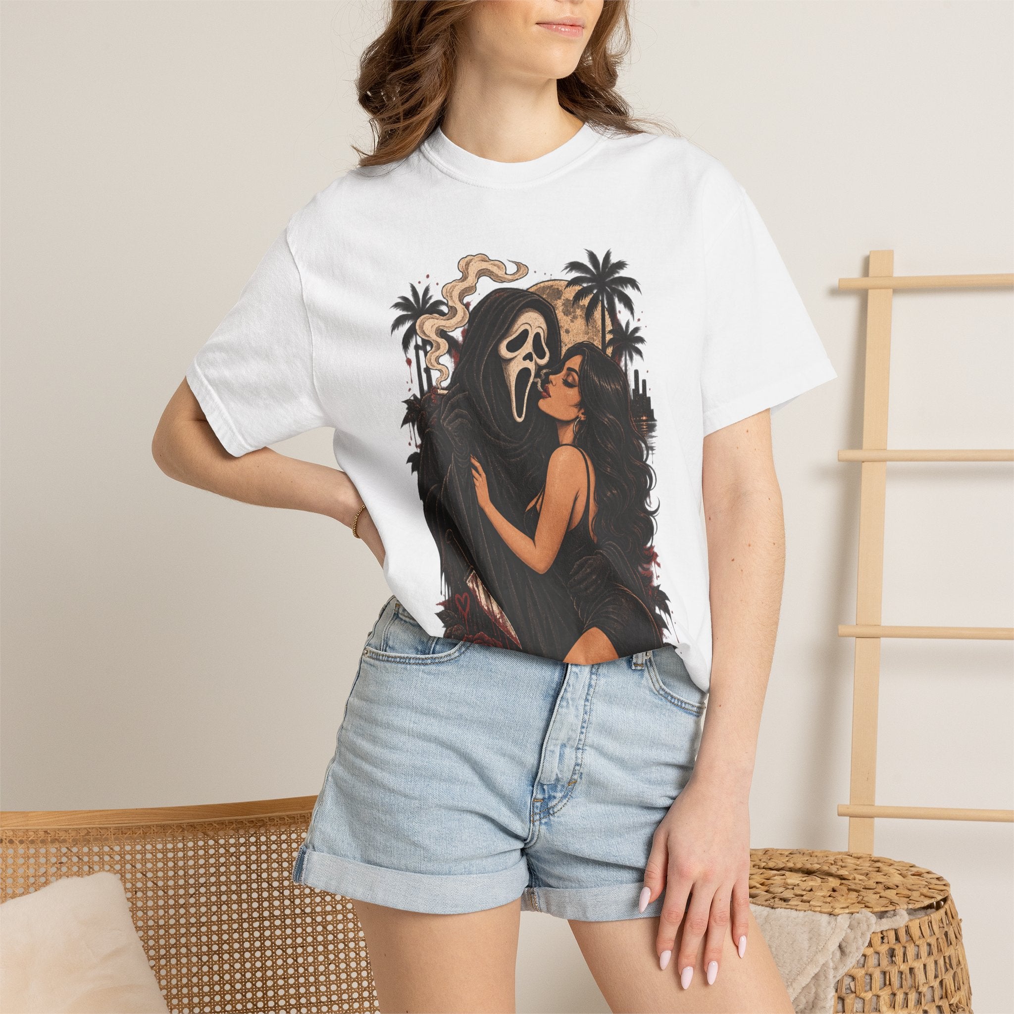 Scream Mask Embrace T-Shirt — Retro Horror Girl Graphic Tee